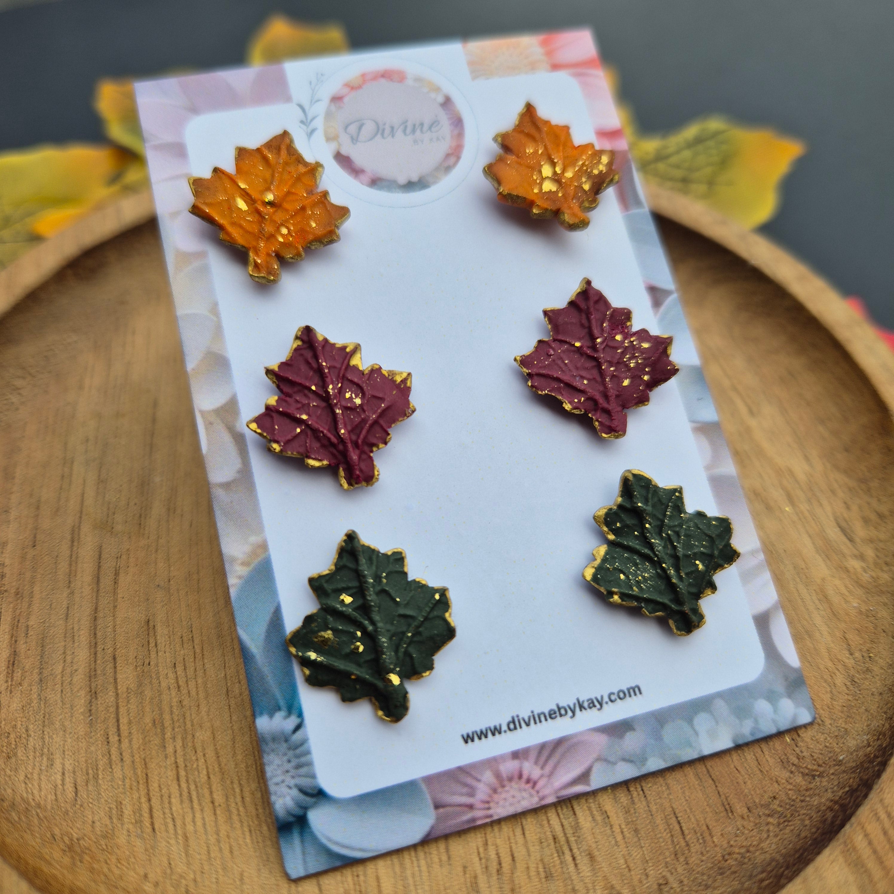 Handmade leaf stud earrings