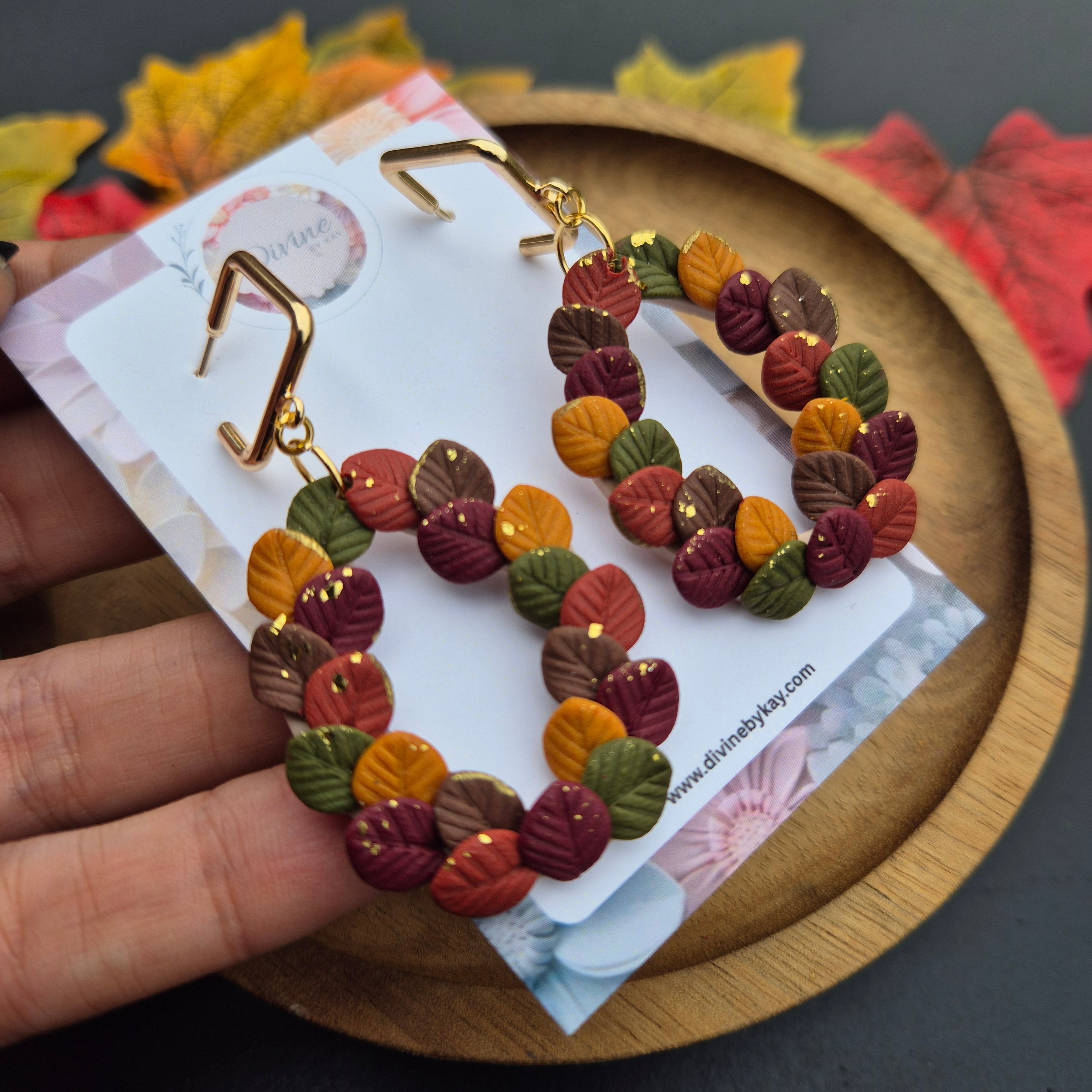 clay autumn leaf wreath earrings