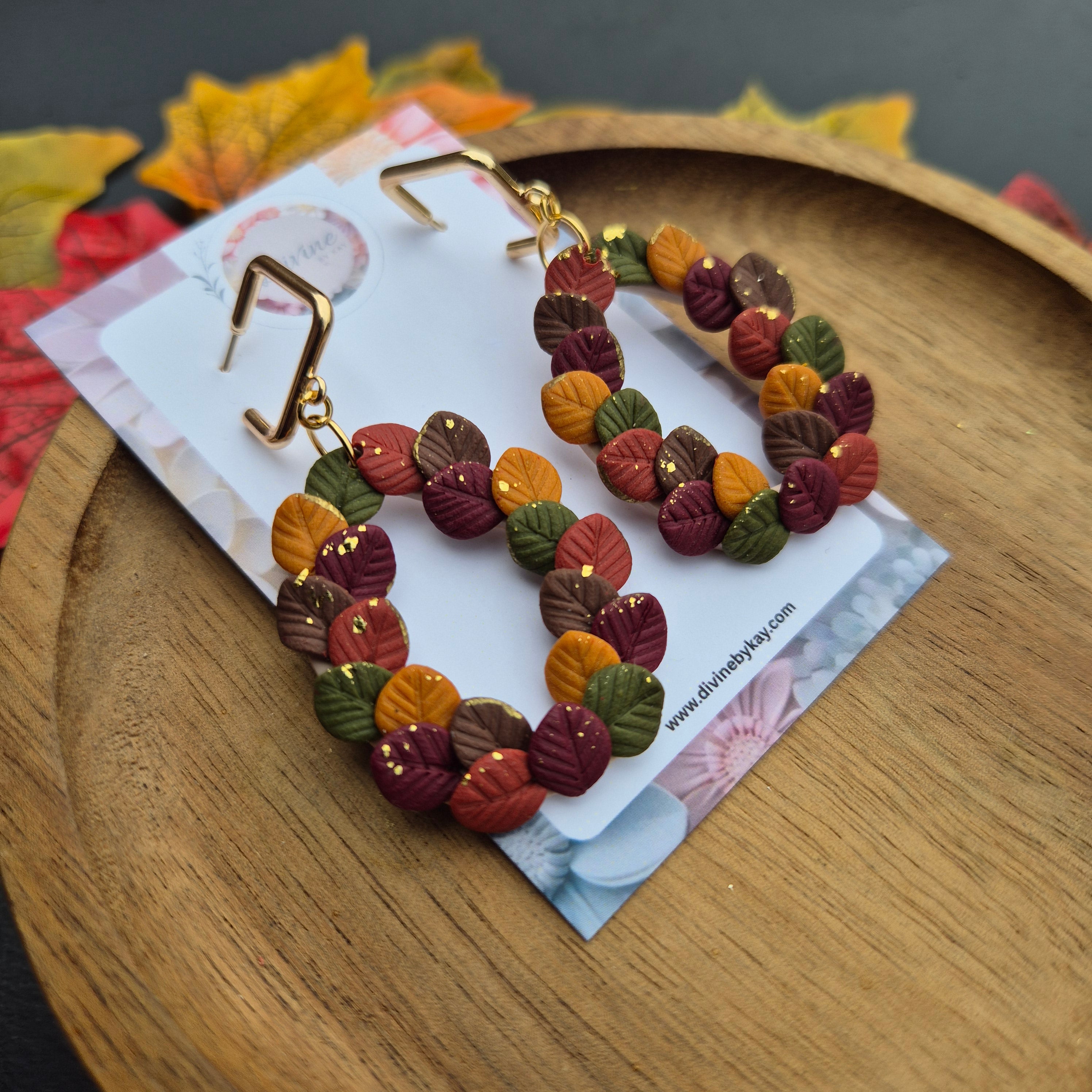 clay autumn leaf wreath earrings