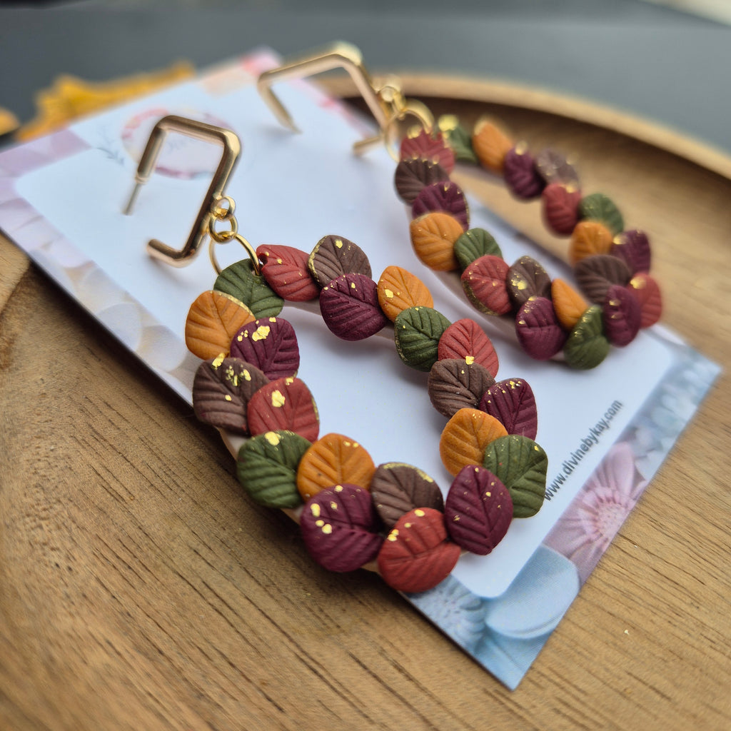 clay autumn leaf wreath earrings