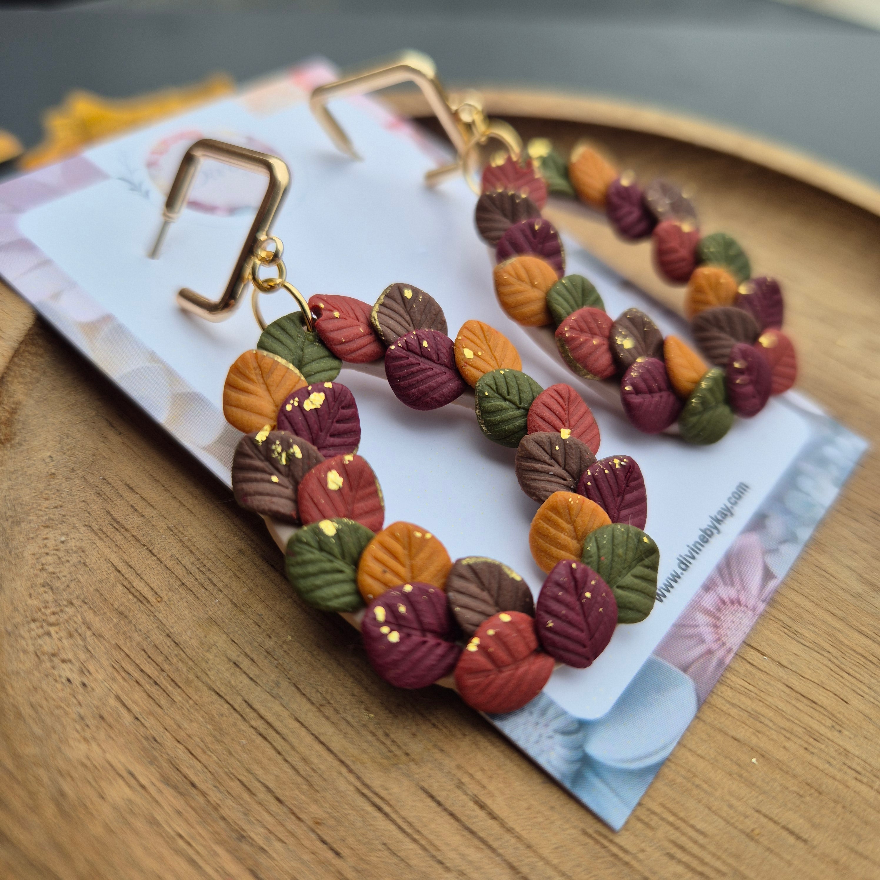 clay autumn leaf wreath earrings