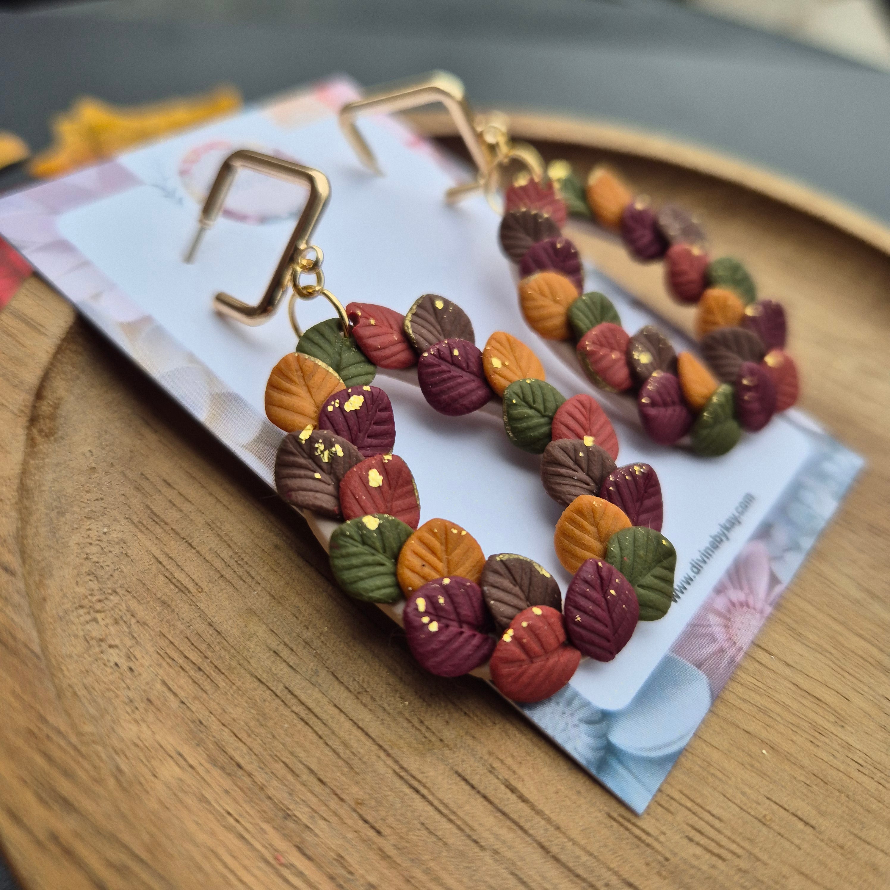 clay autumn leaf wreath earrings