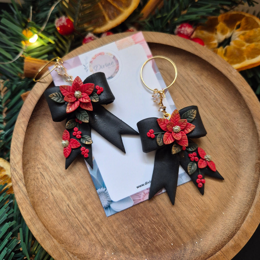 traditional festive poinsettia bow earrings