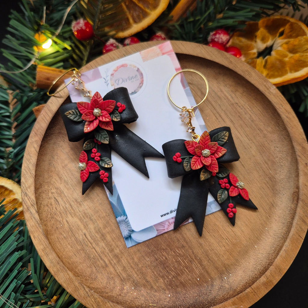 traditional festive poinsettia bow earrings
