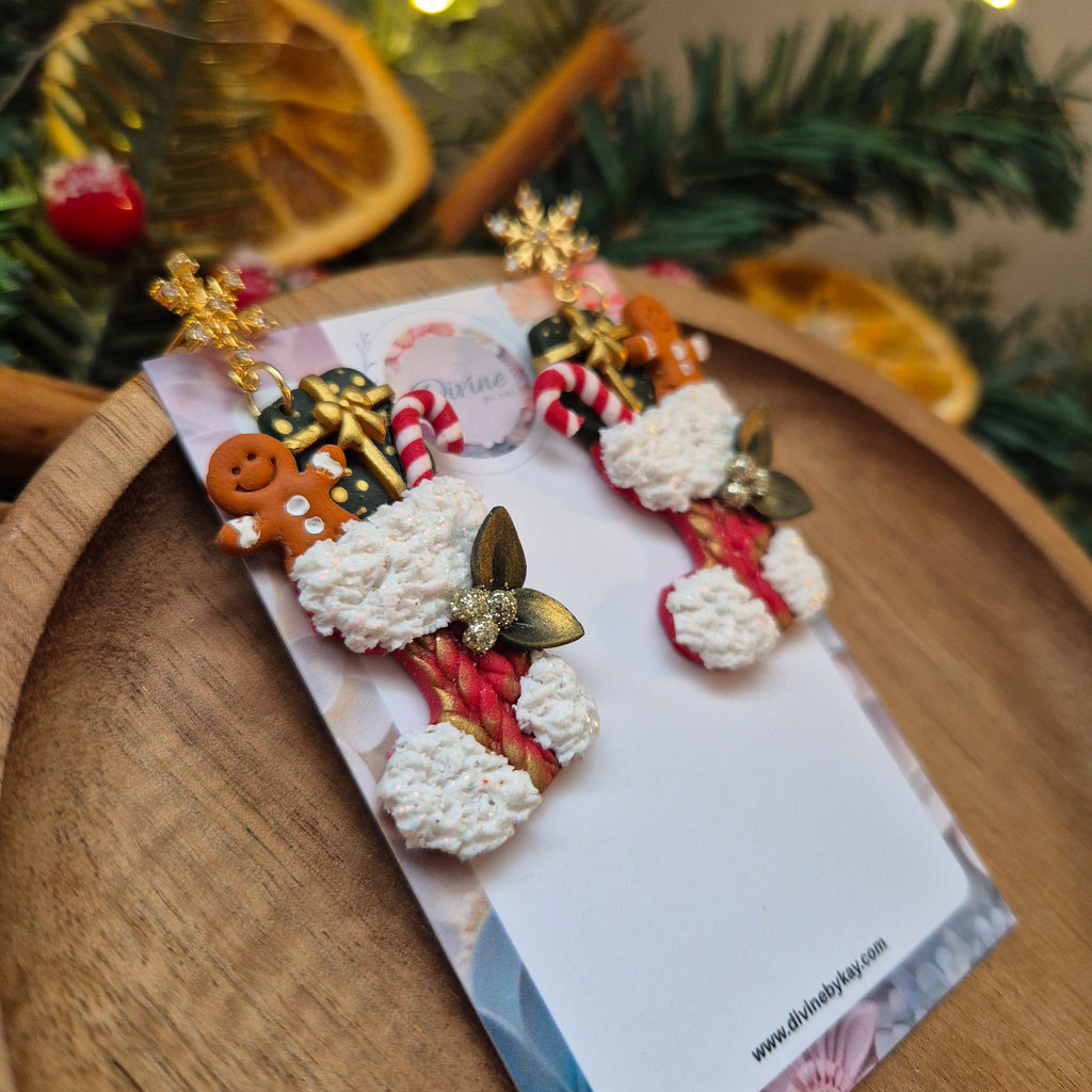 Christmas Stocking Clay Earrings – Handmade Festive Jewellery