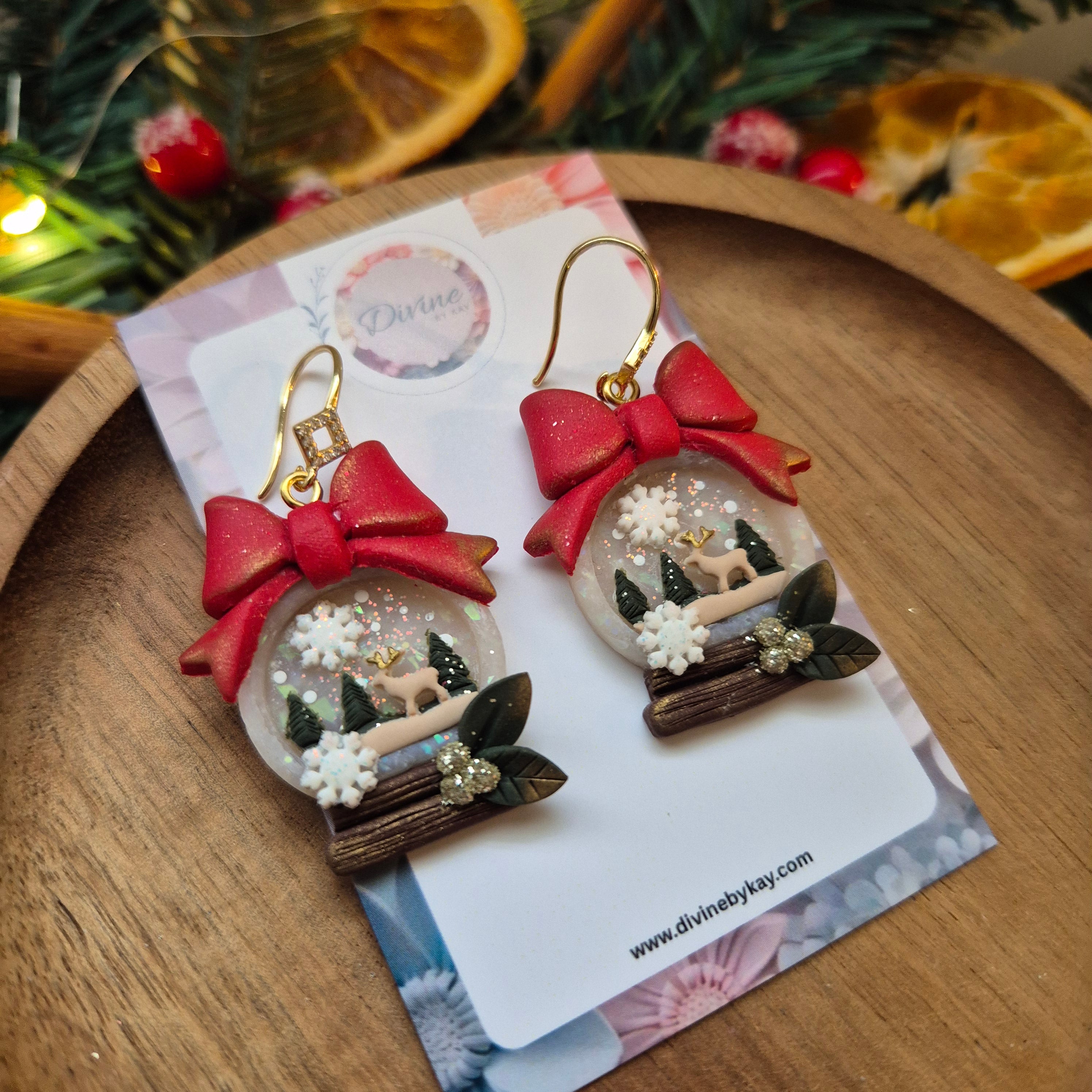 3D Snowglobe Christmas Earrings – Handmade Polymer Clay Jewellery