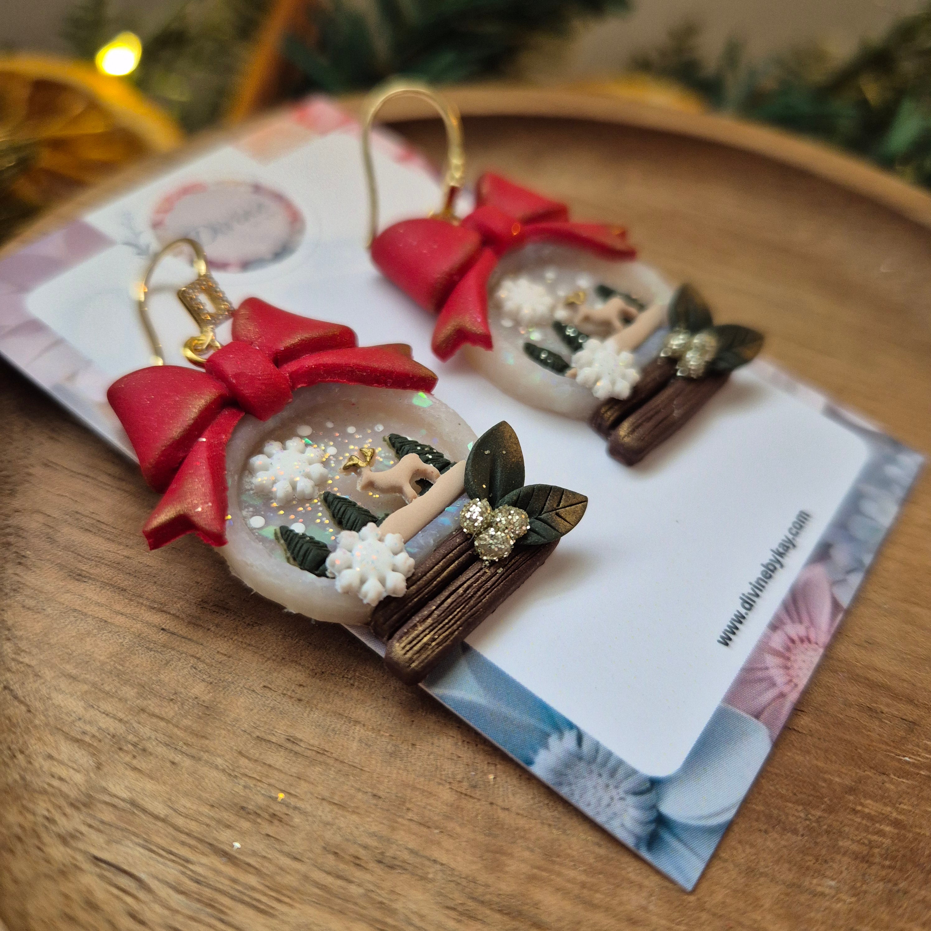 3D Snowglobe Christmas Earrings – Handmade Polymer Clay Jewellery