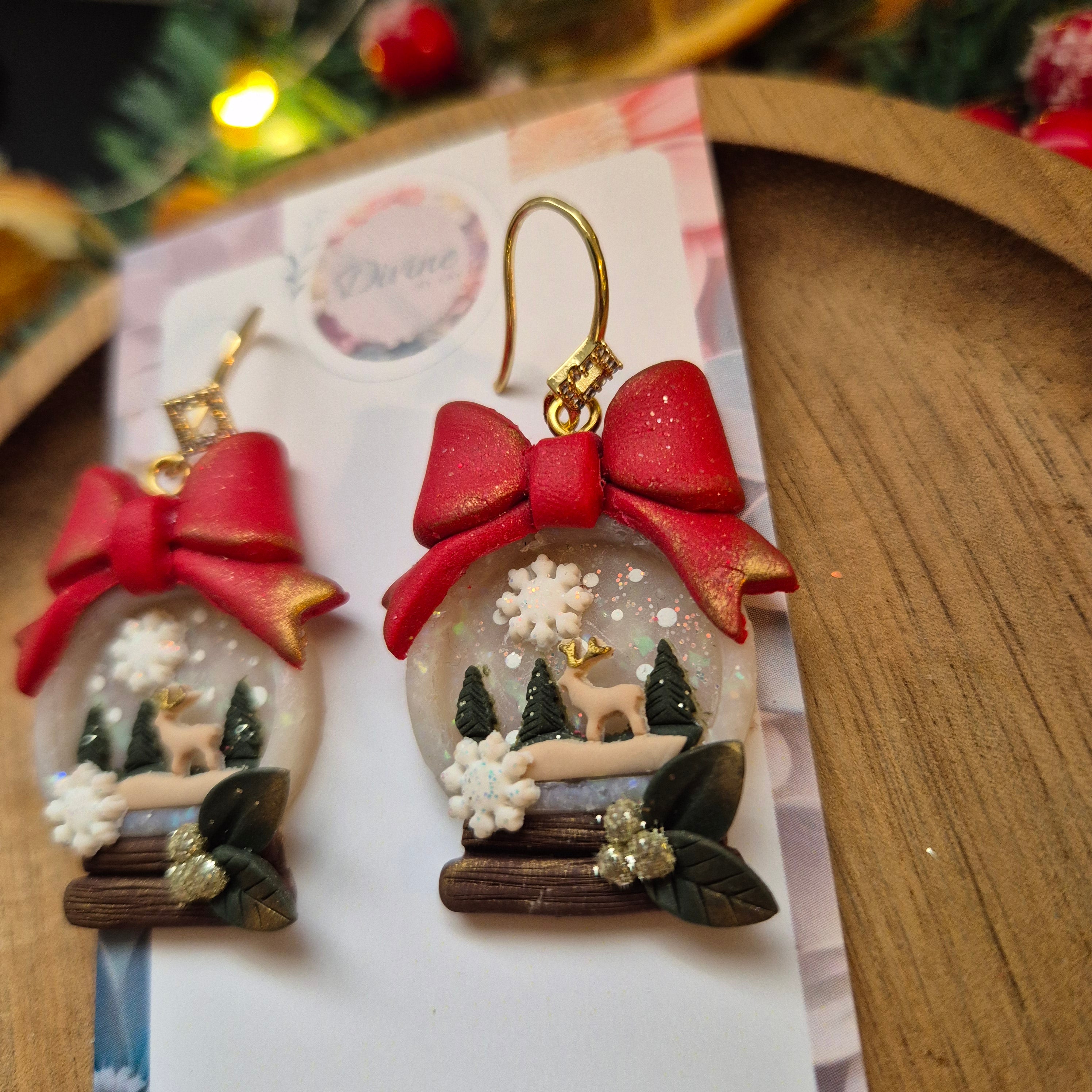 3D Snowglobe Christmas Earrings – Handmade Polymer Clay Jewellery