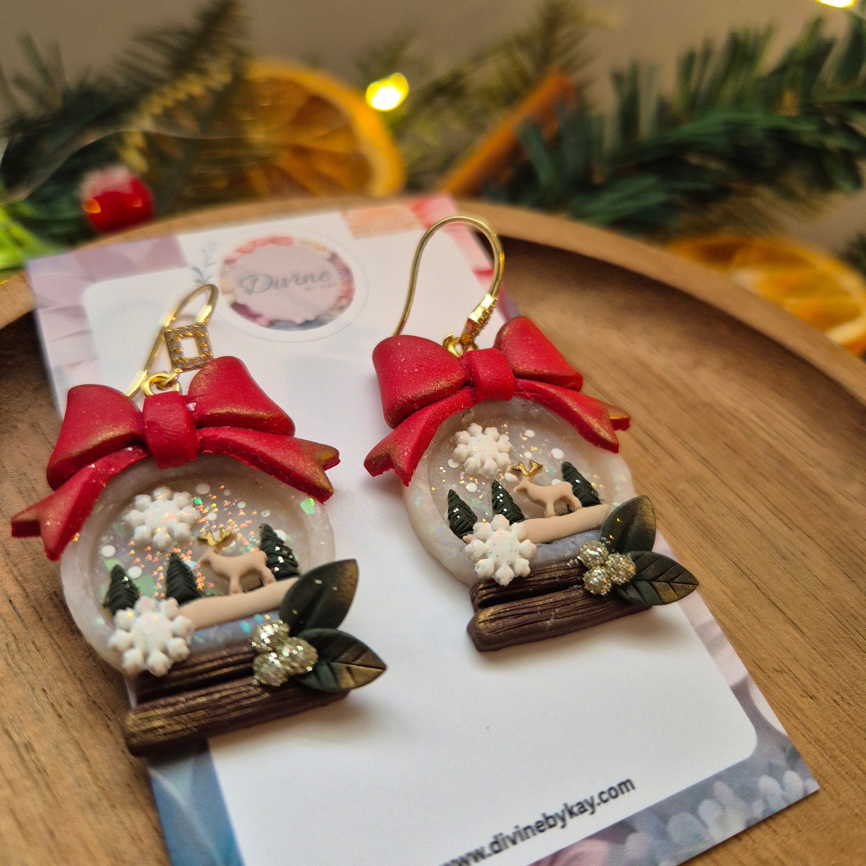 3D Snowglobe Christmas Earrings – Handmade Polymer Clay Jewellery