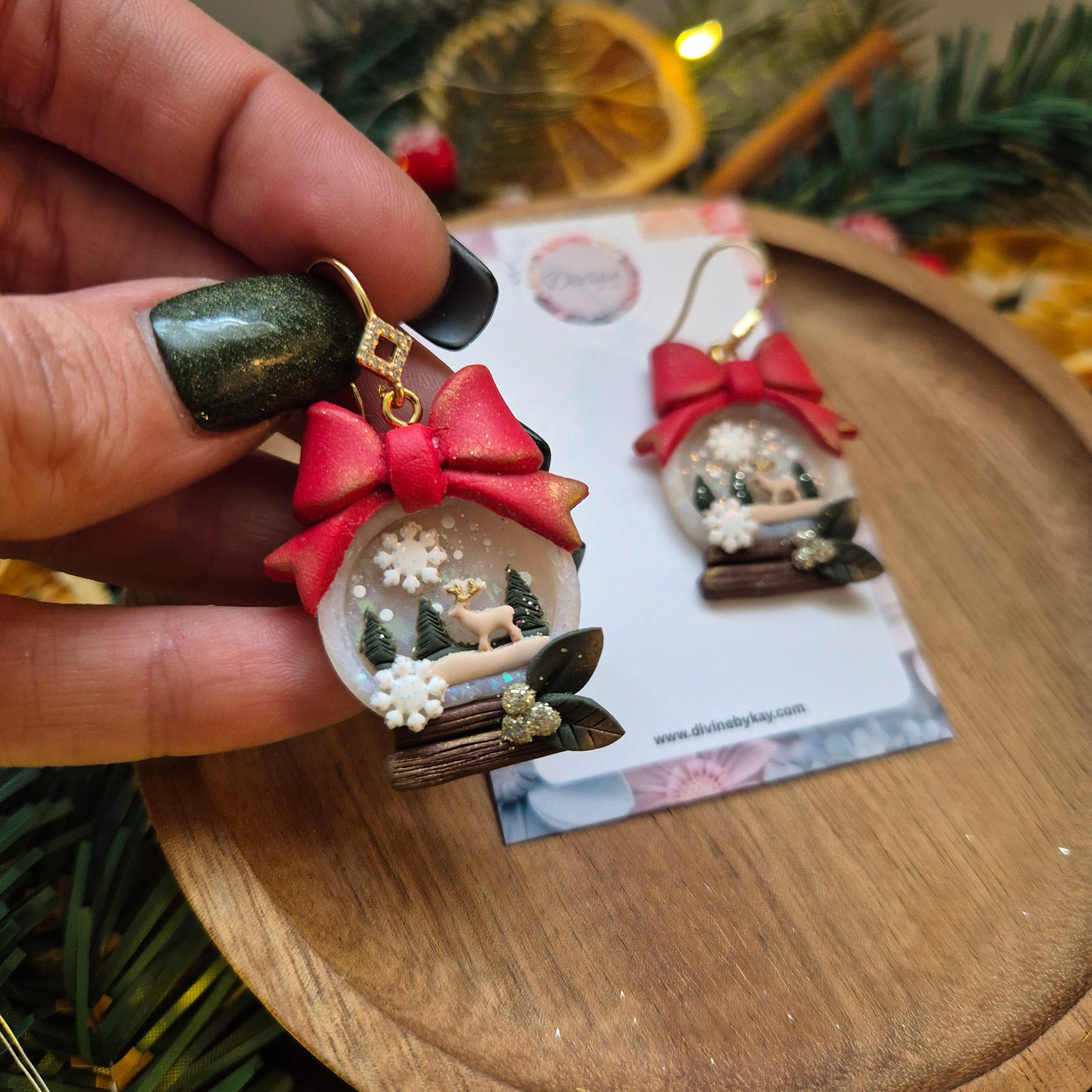 3D Snowglobe Christmas Earrings – Handmade Polymer Clay Jewellery