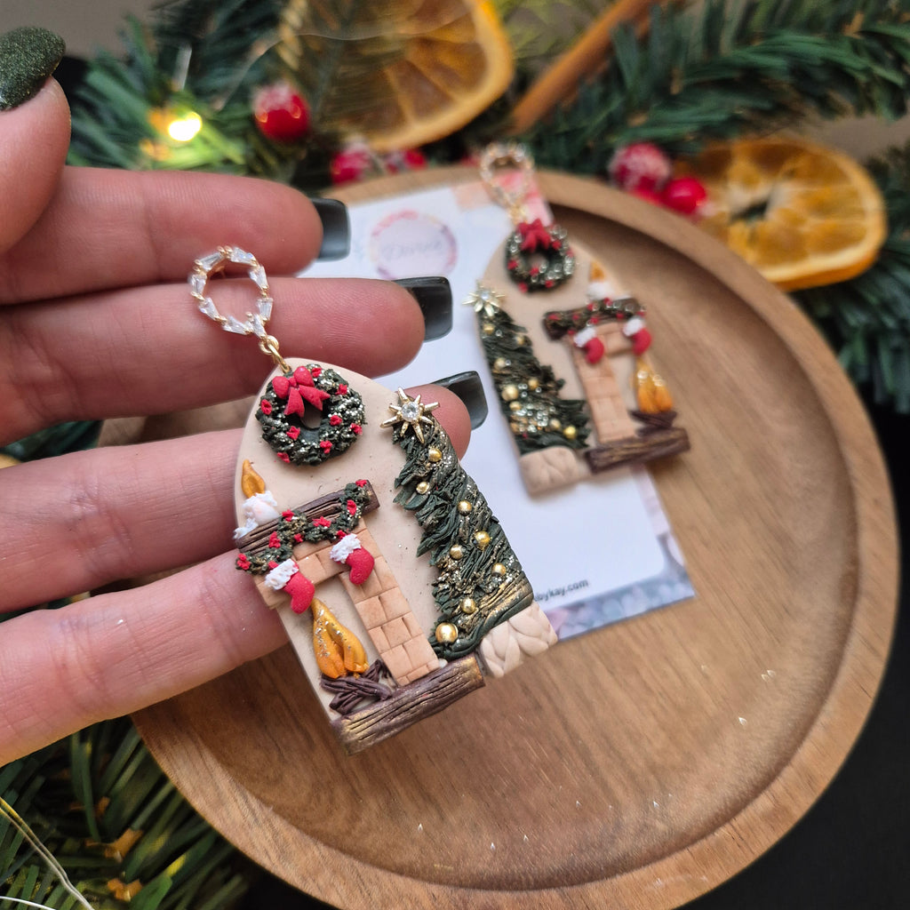 Handmade Christmas Fireplace Earrings