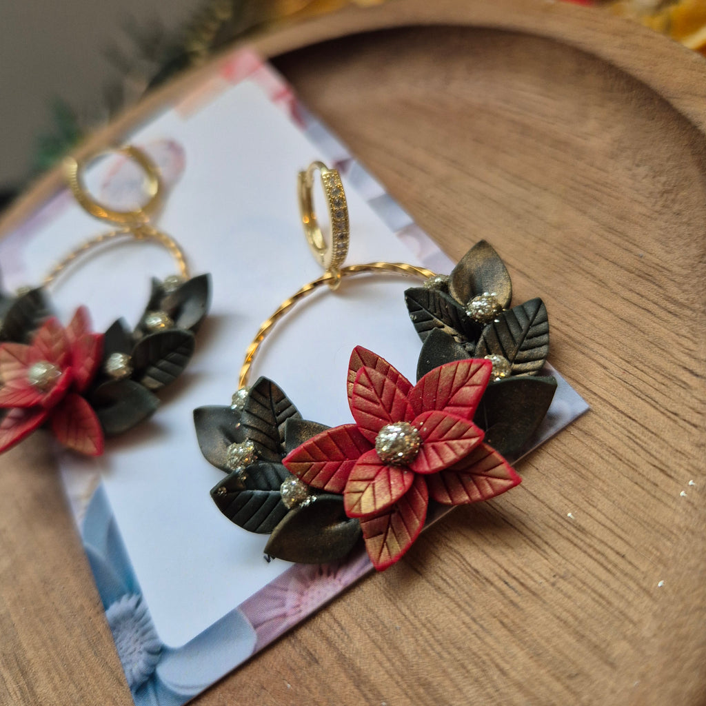 Poinsettia Wreath Earrings