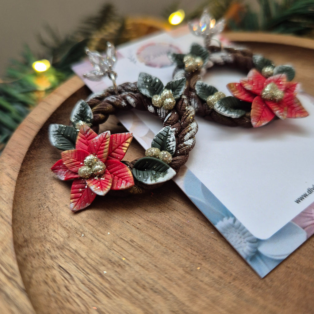 Poinsettia Christmas Wreath Earrings