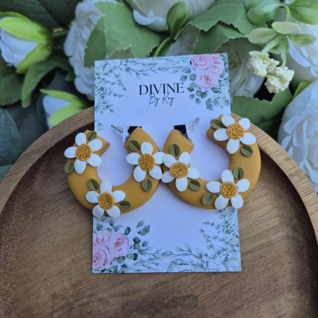 Chunky daisy hoop earrings, summer earrings,  floral jewellery, gifts for her,  bridesmaid gift ideas, elegant dangles