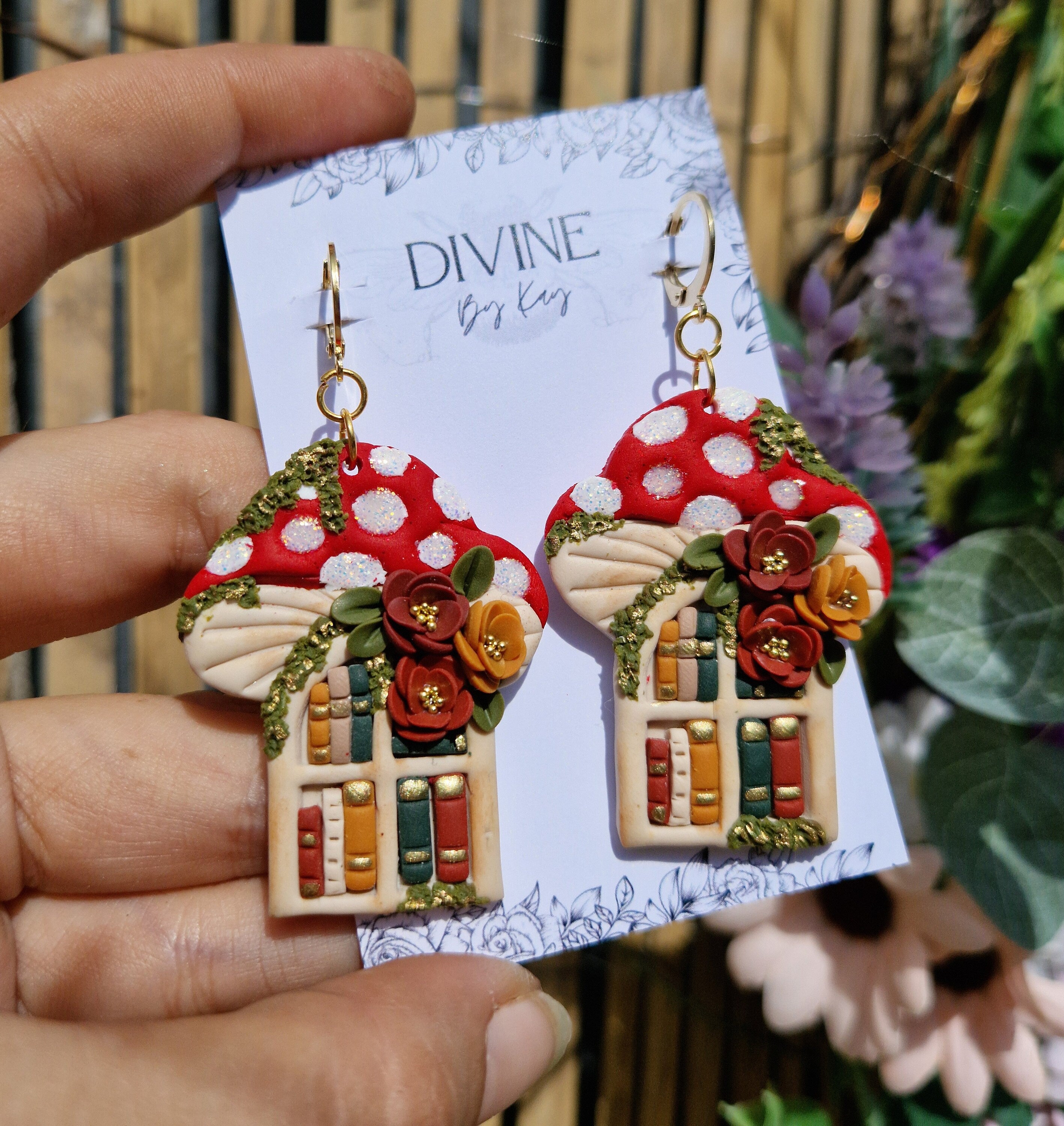 Mushroom Book Earrings - book lover gifts - quirky earrings  - bookshelf earrings - book club gifts