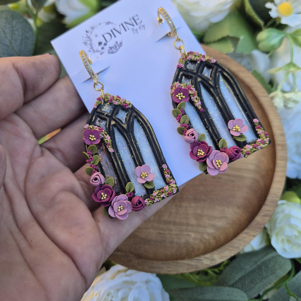 gothic window earrings - stained glass windows - celestial dangle earrings