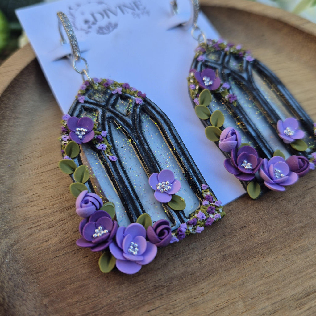 gothic window earrings - stained glass windows - celestial dangle earrings