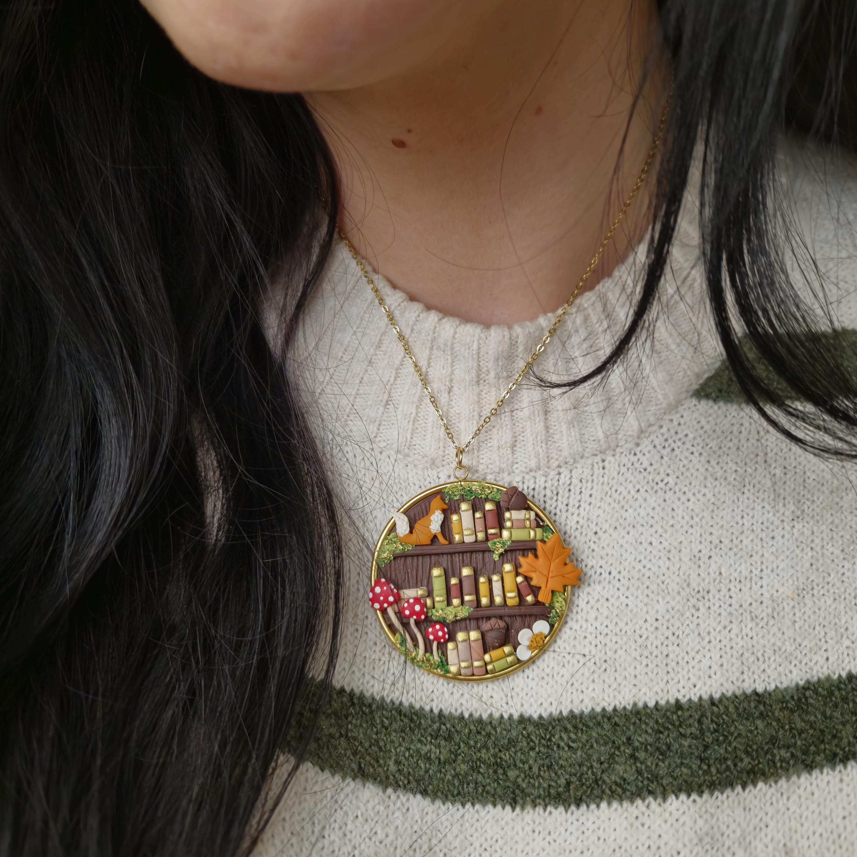 Autumn Fox Bookcase necklace
