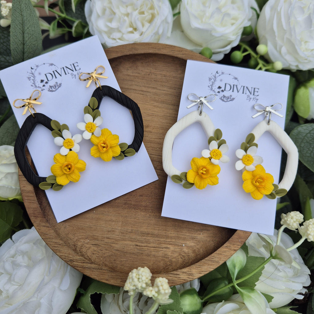 Spring floral dangle earrings - handmade earrings uk - clay earrings - divine clay