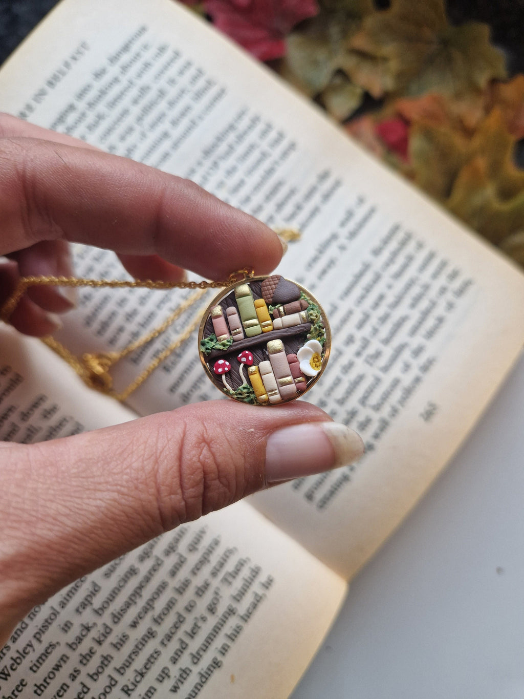 Autumn Fox Bookcase necklace