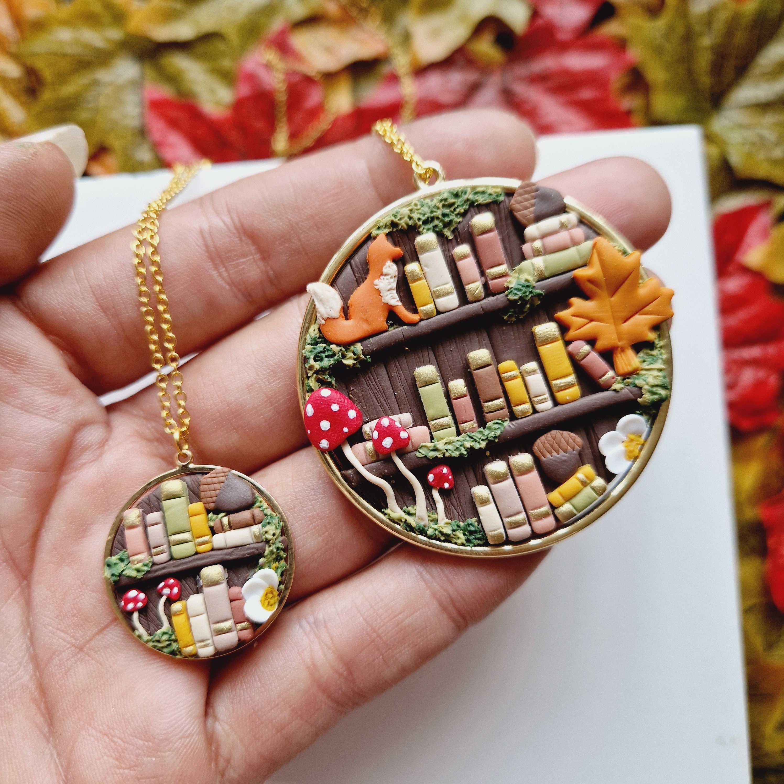Autumn Fox Bookcase necklace