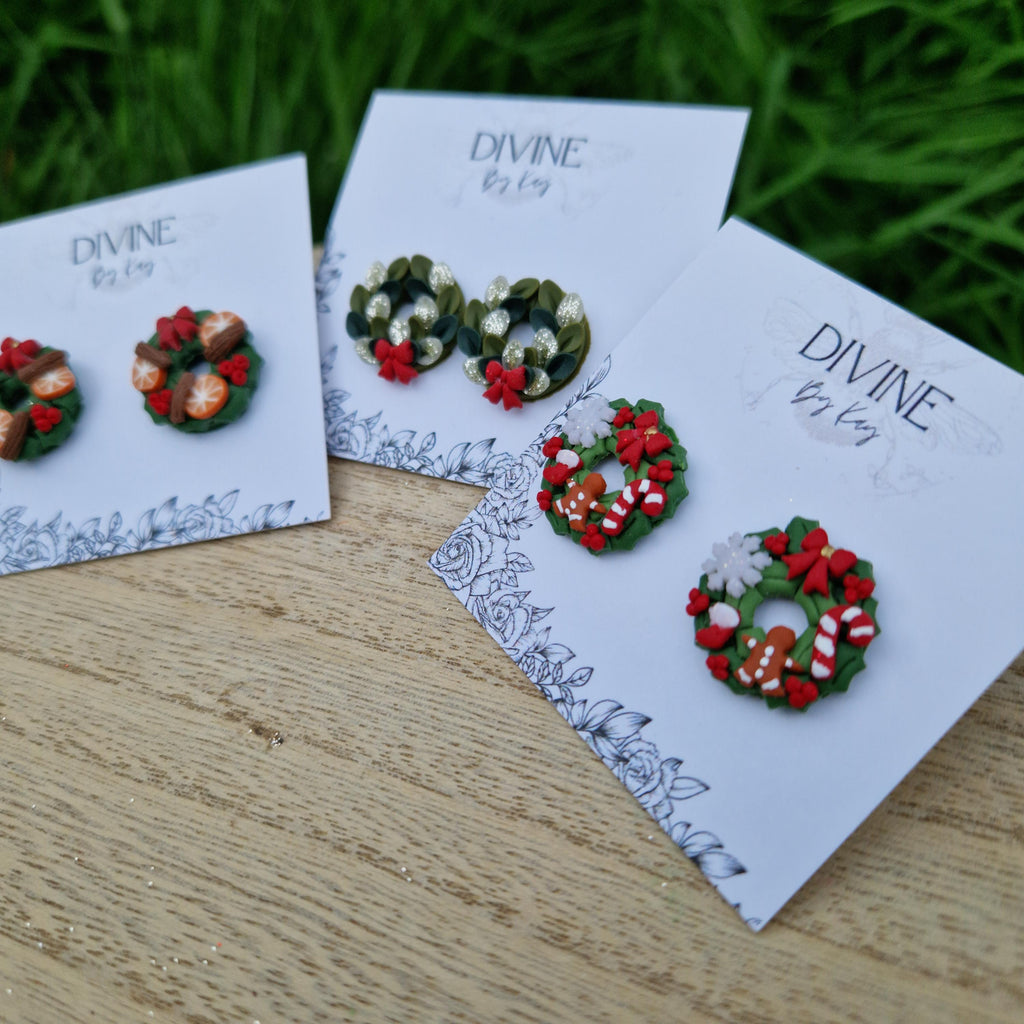 sterling silver Christmas wreath studs