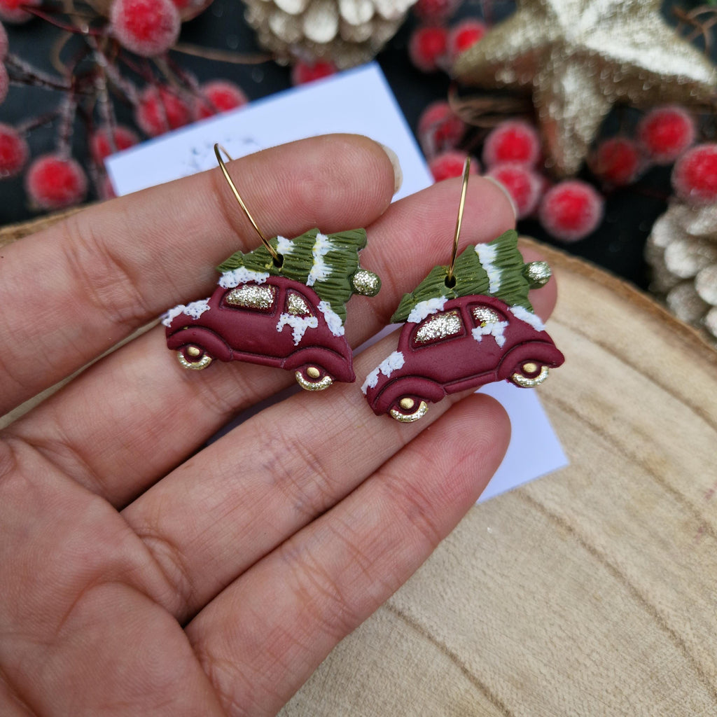 christmas car earrings