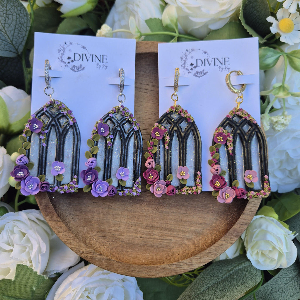 gothic window earrings - stained glass windows - celestial dangle earrings