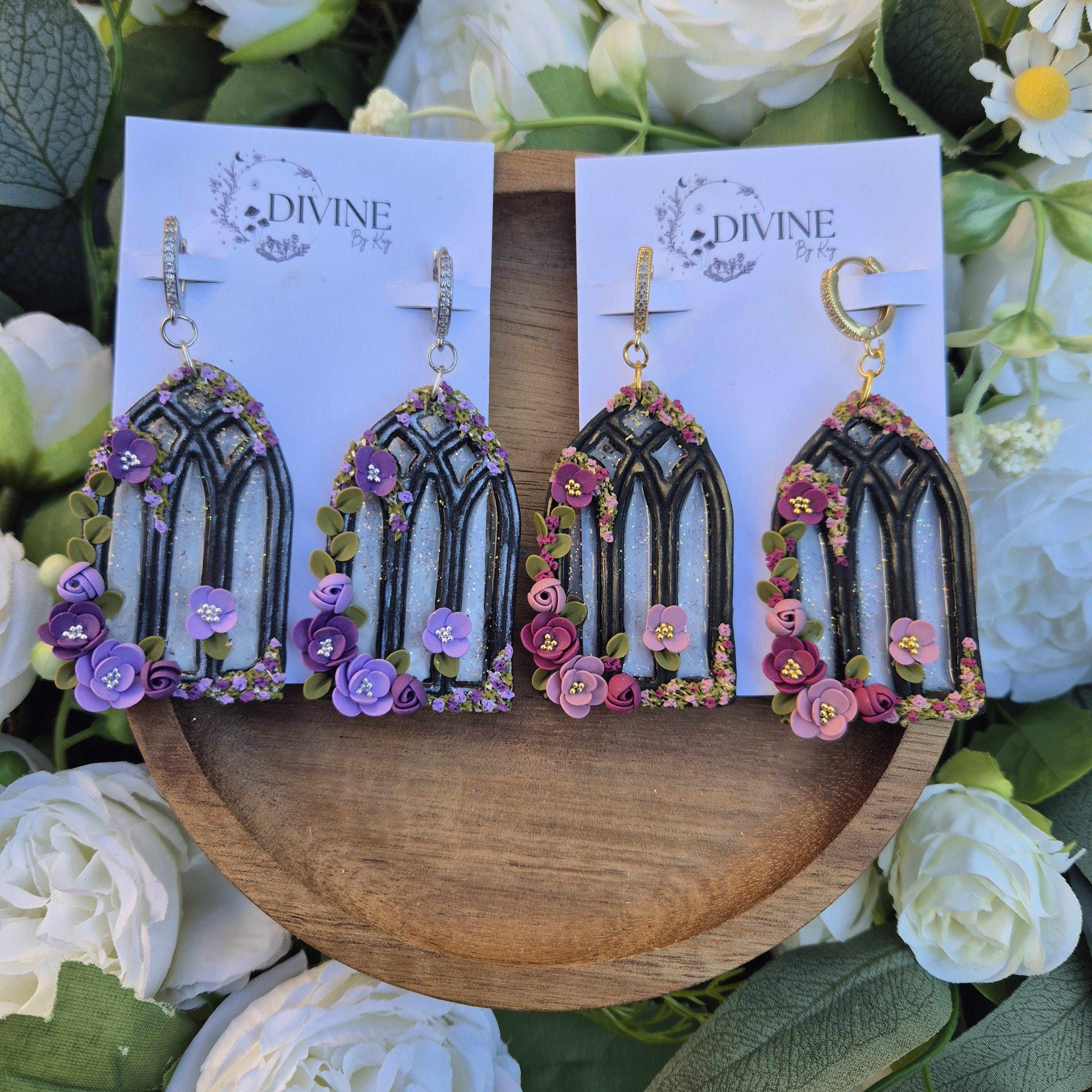 gothic window earrings - stained glass windows - celestial dangle earrings