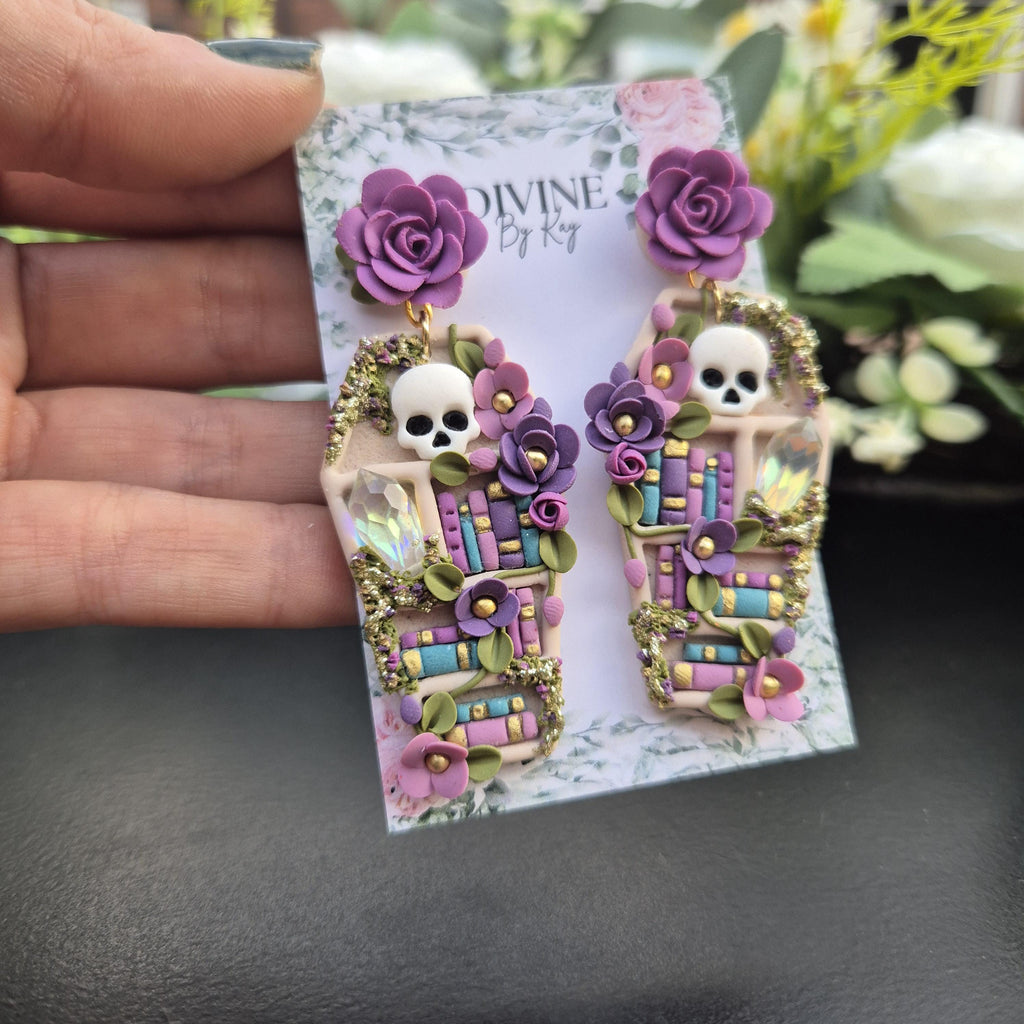 skull heart Book Earrings - book lover gifts - quirky earrings  - bookshelf earrings - book club gifts- book hair accessories