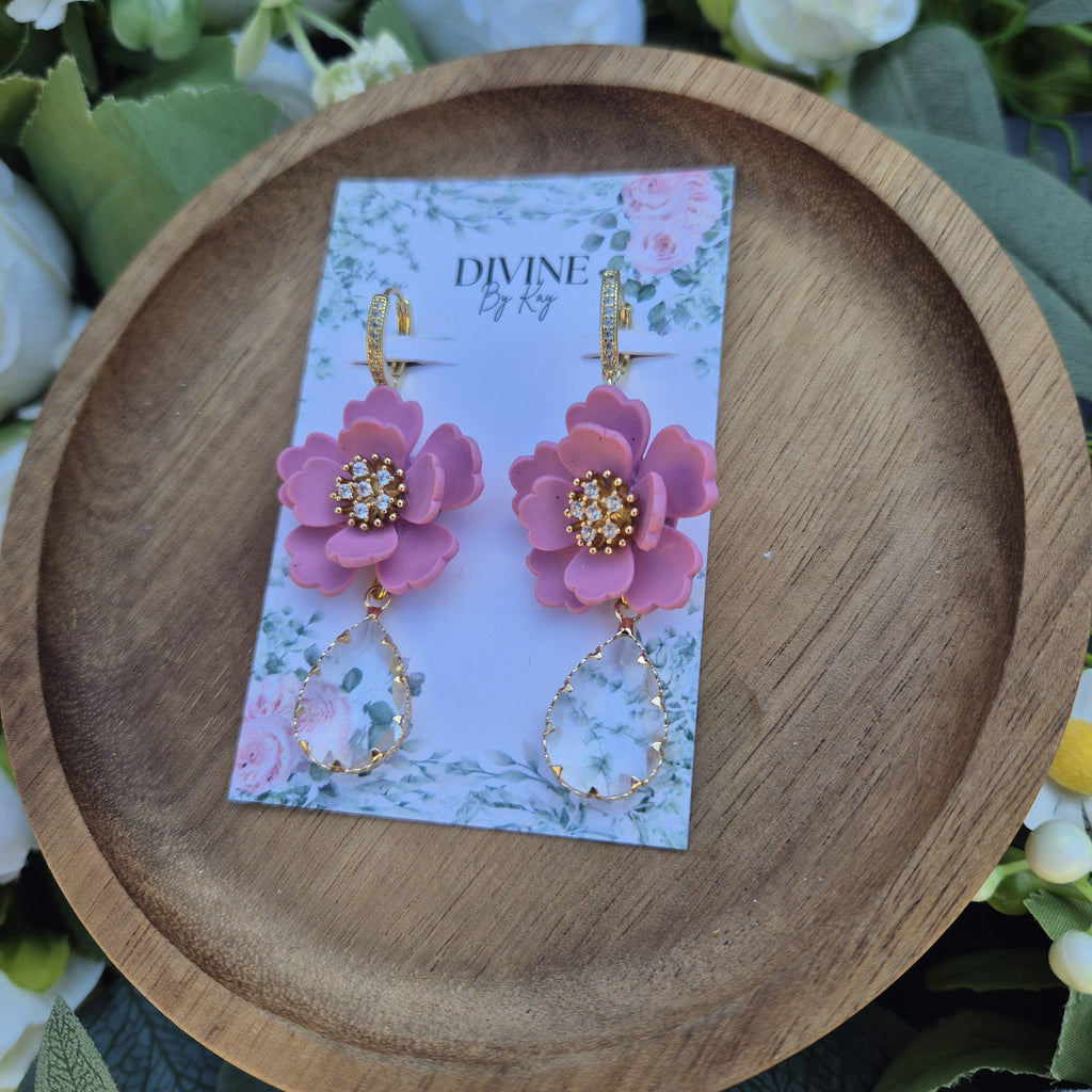 elegant pink dangle earrings - clay earrings  - gifts for her - flower earrings