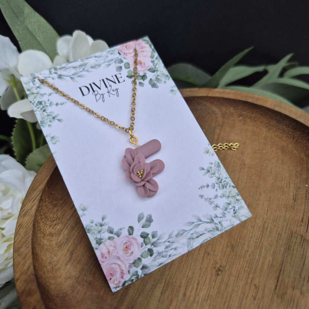 DREAM flower initial pendant, necklace, birthday gifts for her, anniversary gift, nature lover gifts, bridesmaid gifts