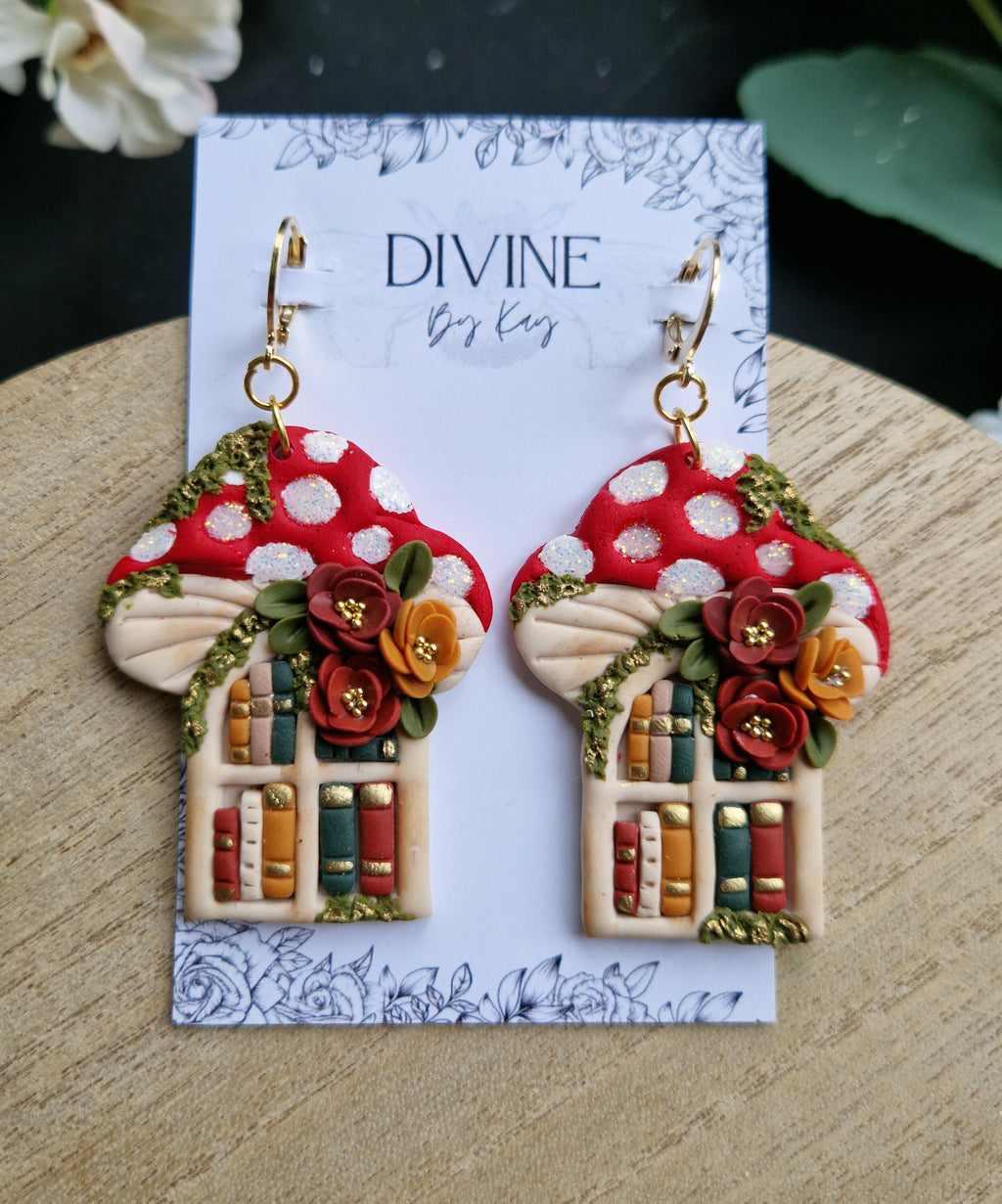 Mushroom Book Earrings - book lover gifts - quirky earrings  - bookshelf earrings - book club gifts