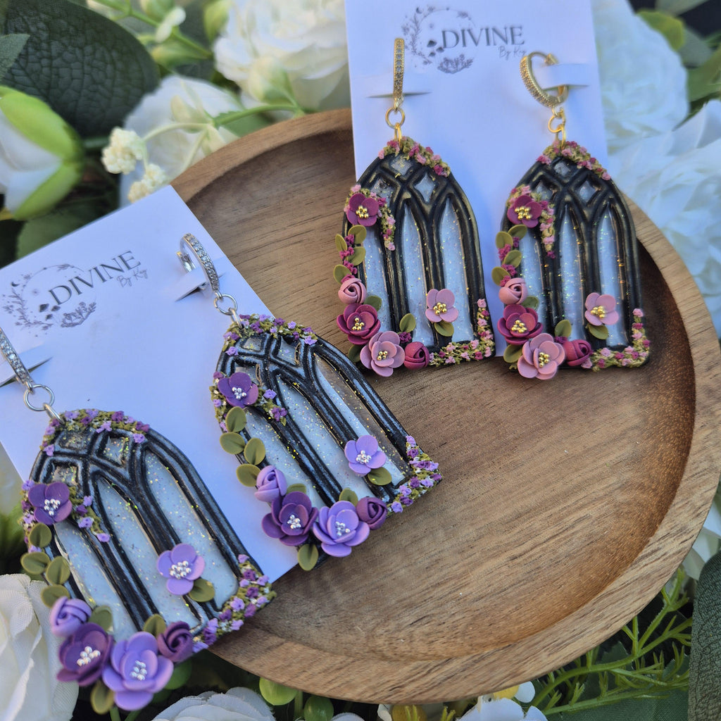 gothic window earrings - stained glass windows - celestial dangle earrings