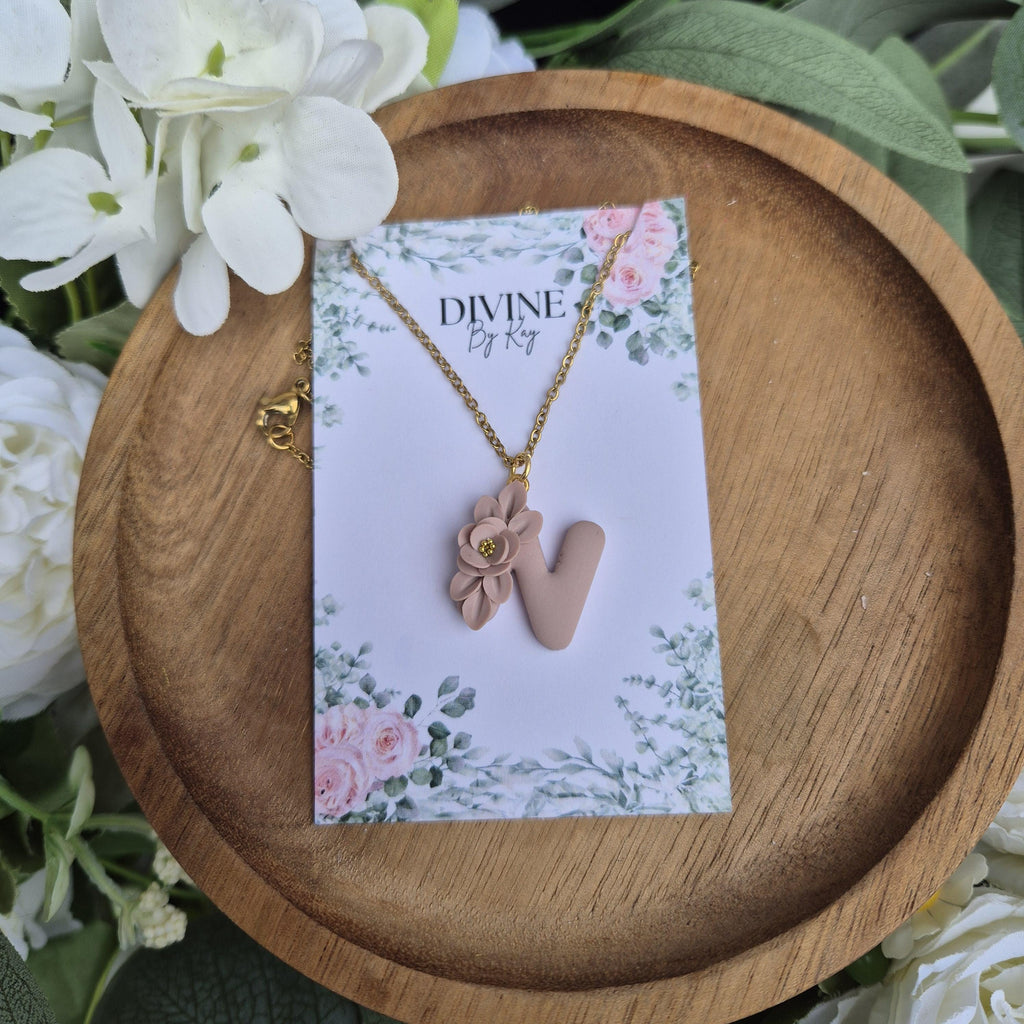 DREAM flower initial pendant, necklace, birthday gifts for her, anniversary gift, nature lover gifts, bridesmaid gifts