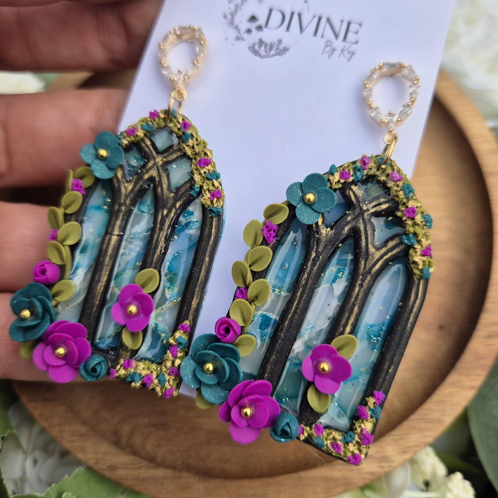 gothic window earrings - stained glass windows - celestial dangle earrings