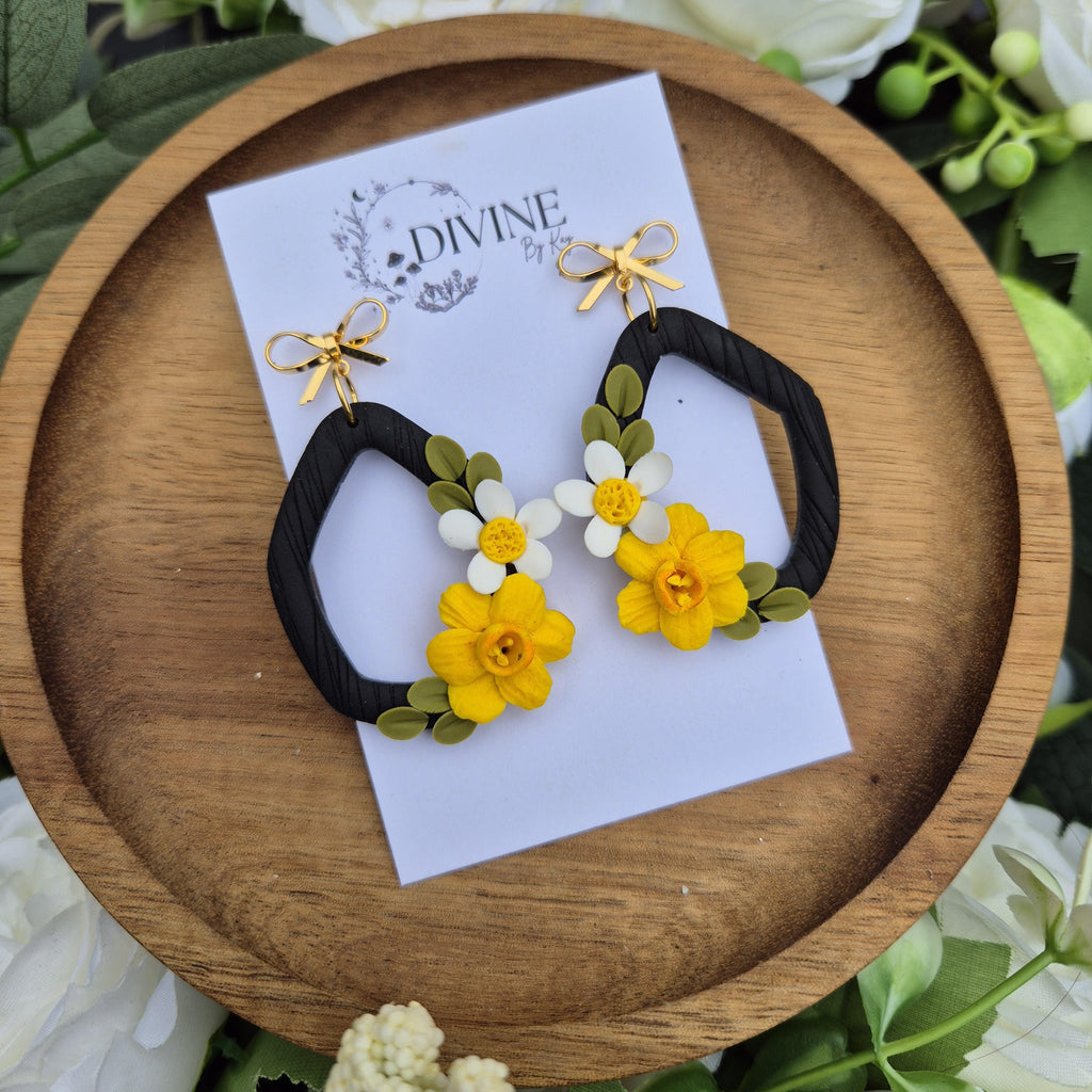 Spring floral dangle earrings - handmade earrings uk - clay earrings - divine clay