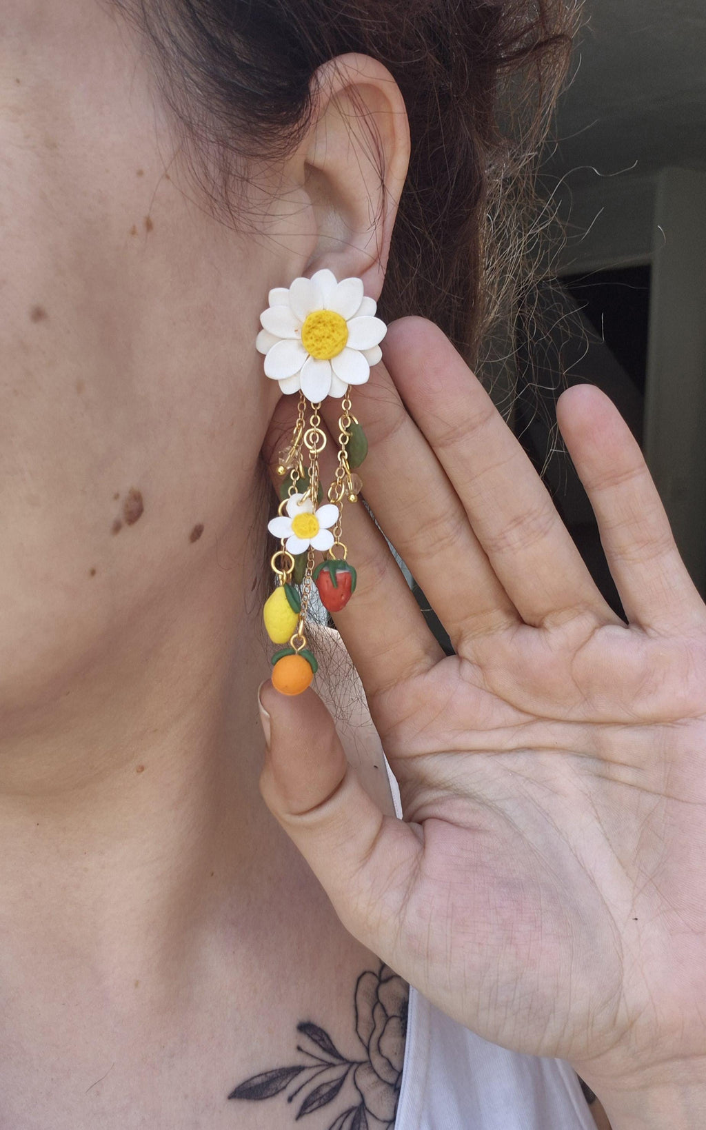 Spring fruit charm earrings, minimalist earrings, festive earrings, secret santa gift, dainty dangle studs