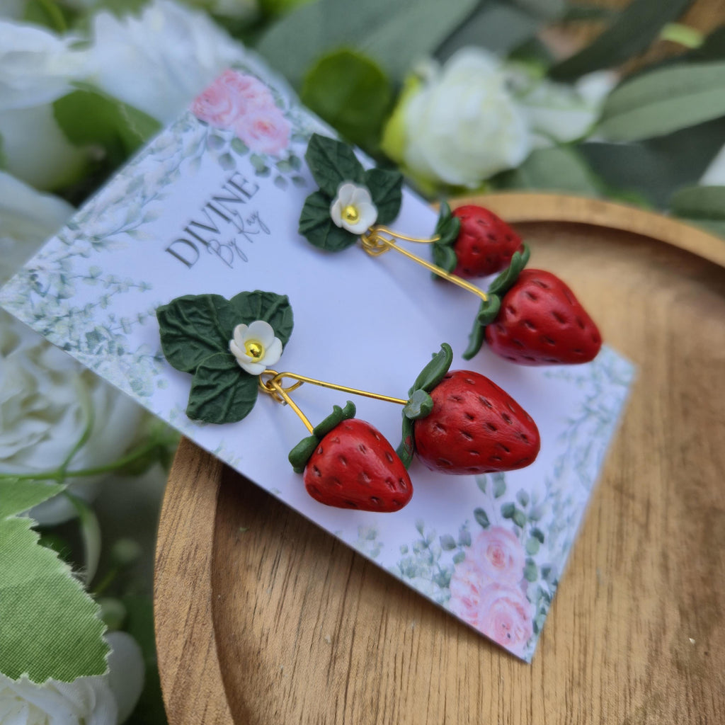 Strawberry fruit  dangle earrings, minimalist earrings, festive earrings, secret santa gift, nature inspired gift, summer earrings for her