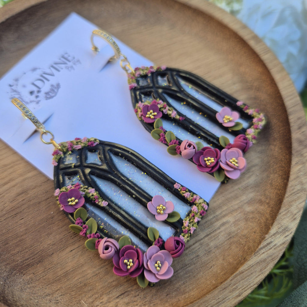 gothic window earrings - stained glass windows - celestial dangle earrings