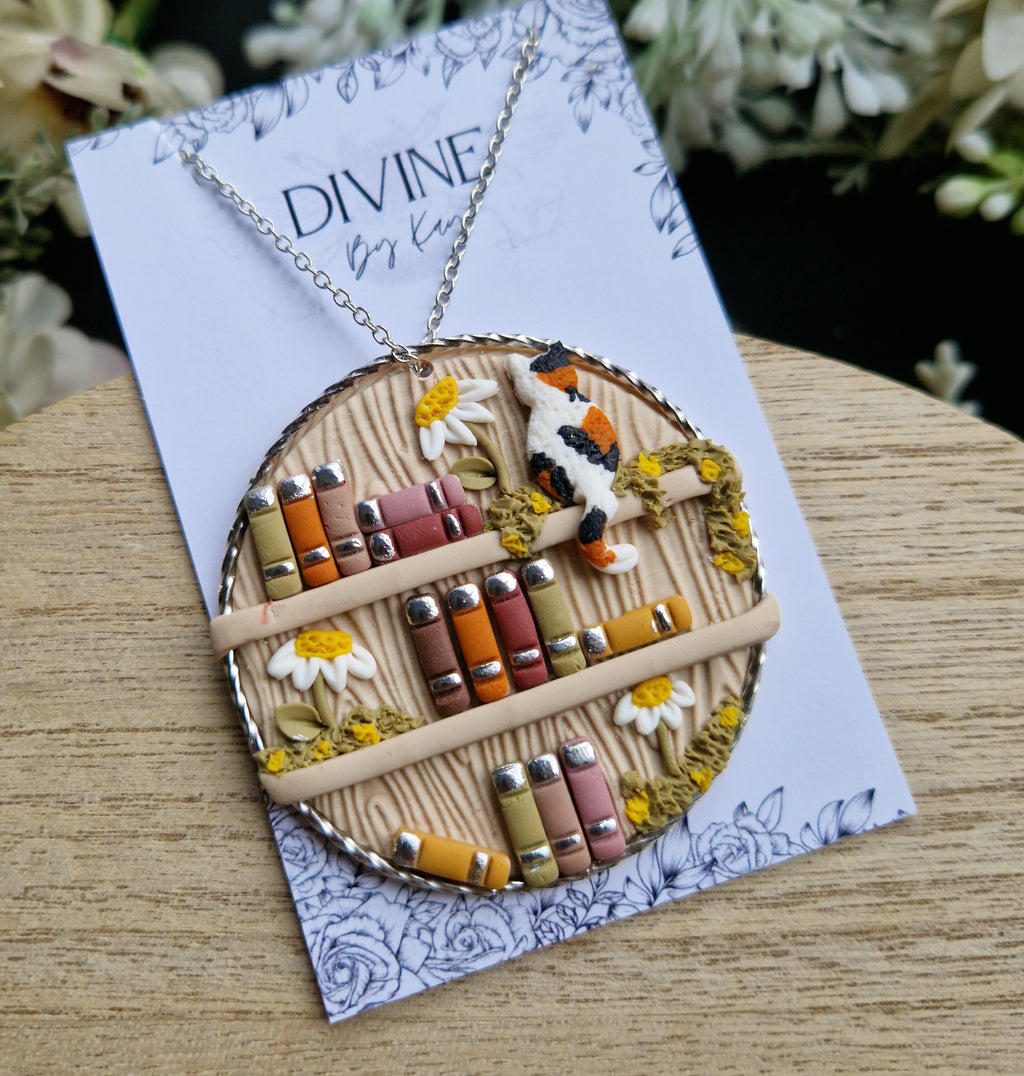 cat Bookcase necklace