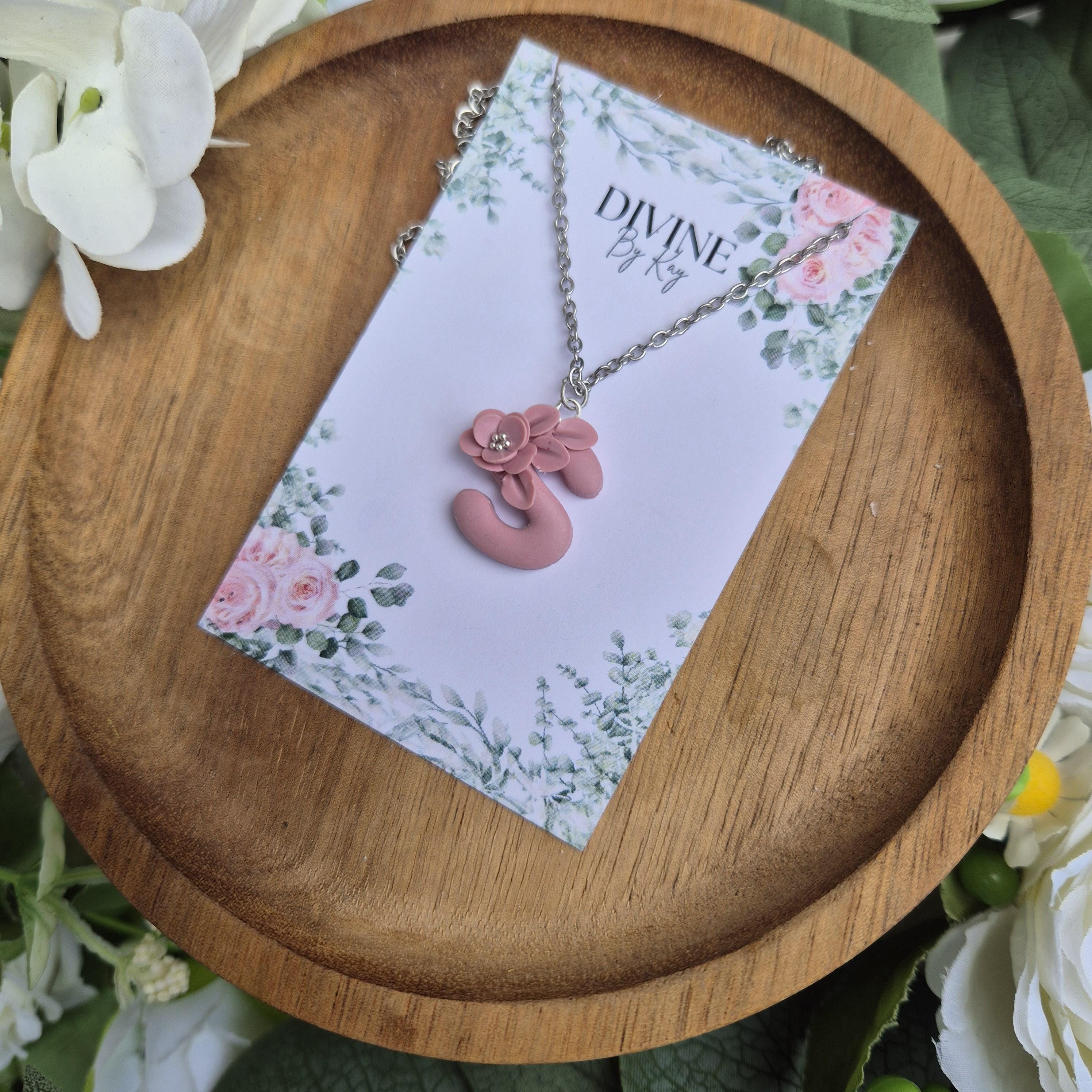 DREAM flower initial pendant, necklace, birthday gifts for her, anniversary gift, nature lover gifts, bridesmaid gifts