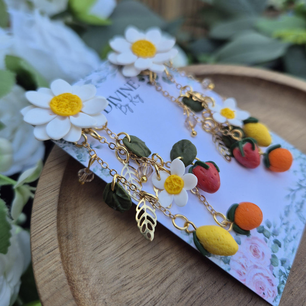 Spring fruit charm earrings, minimalist earrings, festive earrings, secret santa gift, dainty dangle studs