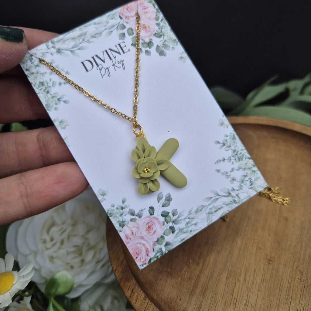 DREAM flower initial pendant, necklace, birthday gifts for her, anniversary gift, nature lover gifts, bridesmaid gifts