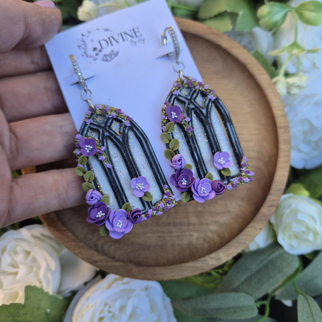 gothic window earrings - stained glass windows - celestial dangle earrings