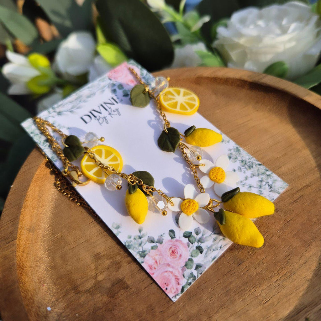 Lemon fruit charm necklace, minimalist pendant, fruit jewellery, secret santa, lemon necklace