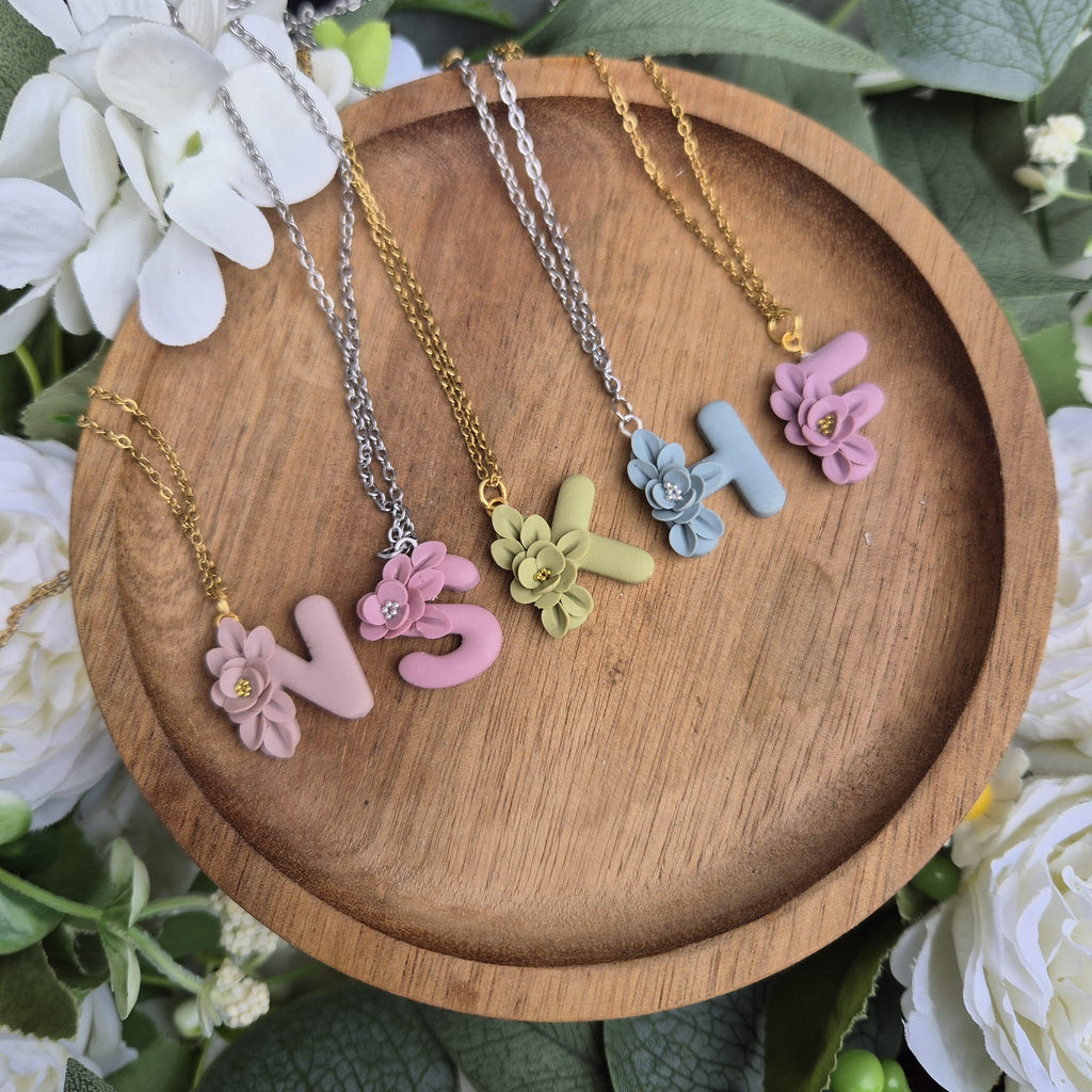 DREAM flower initial pendant, necklace, birthday gifts for her, anniversary gift, nature lover gifts, bridesmaid gifts