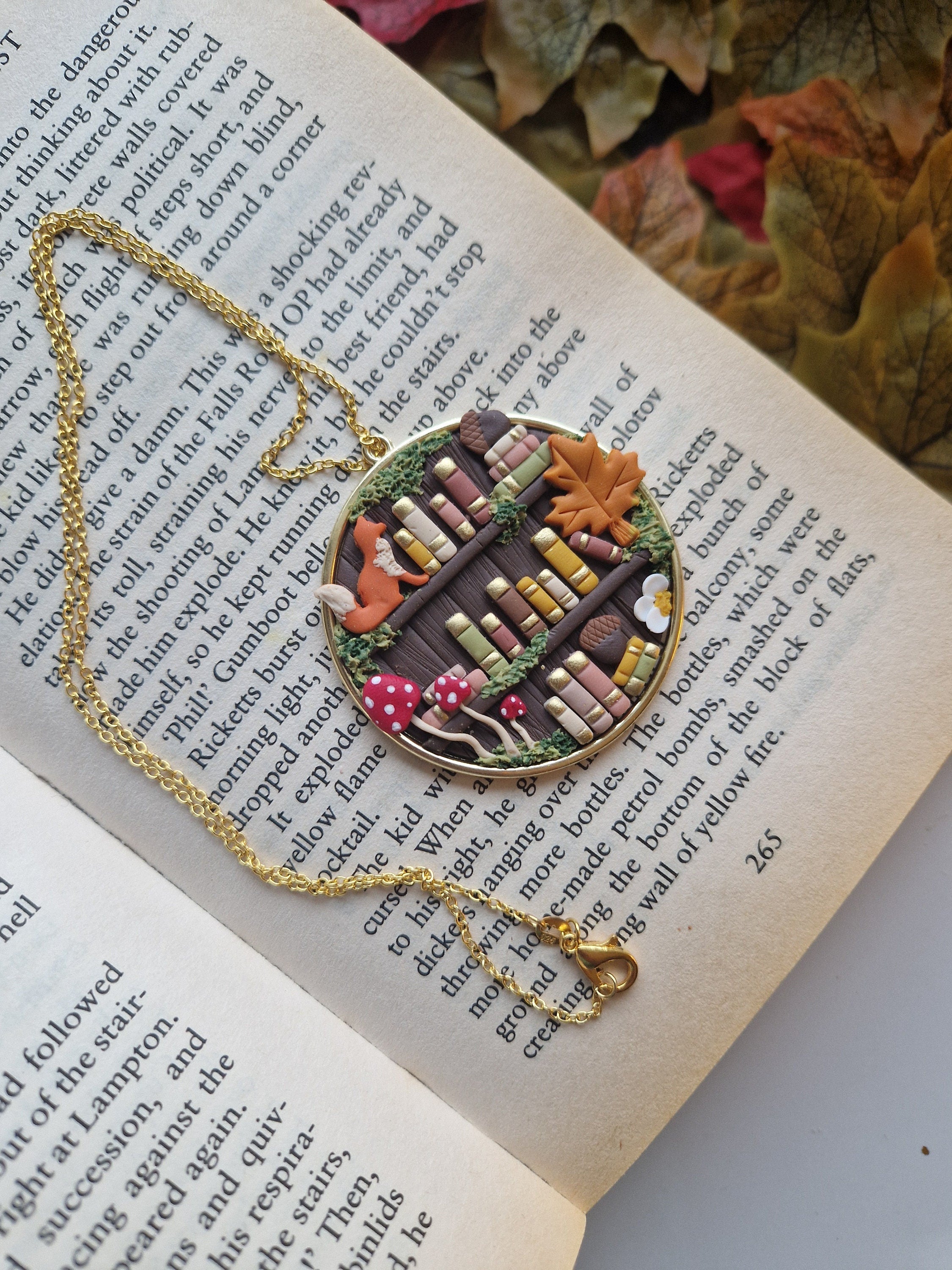 Autumn Fox Bookcase necklace