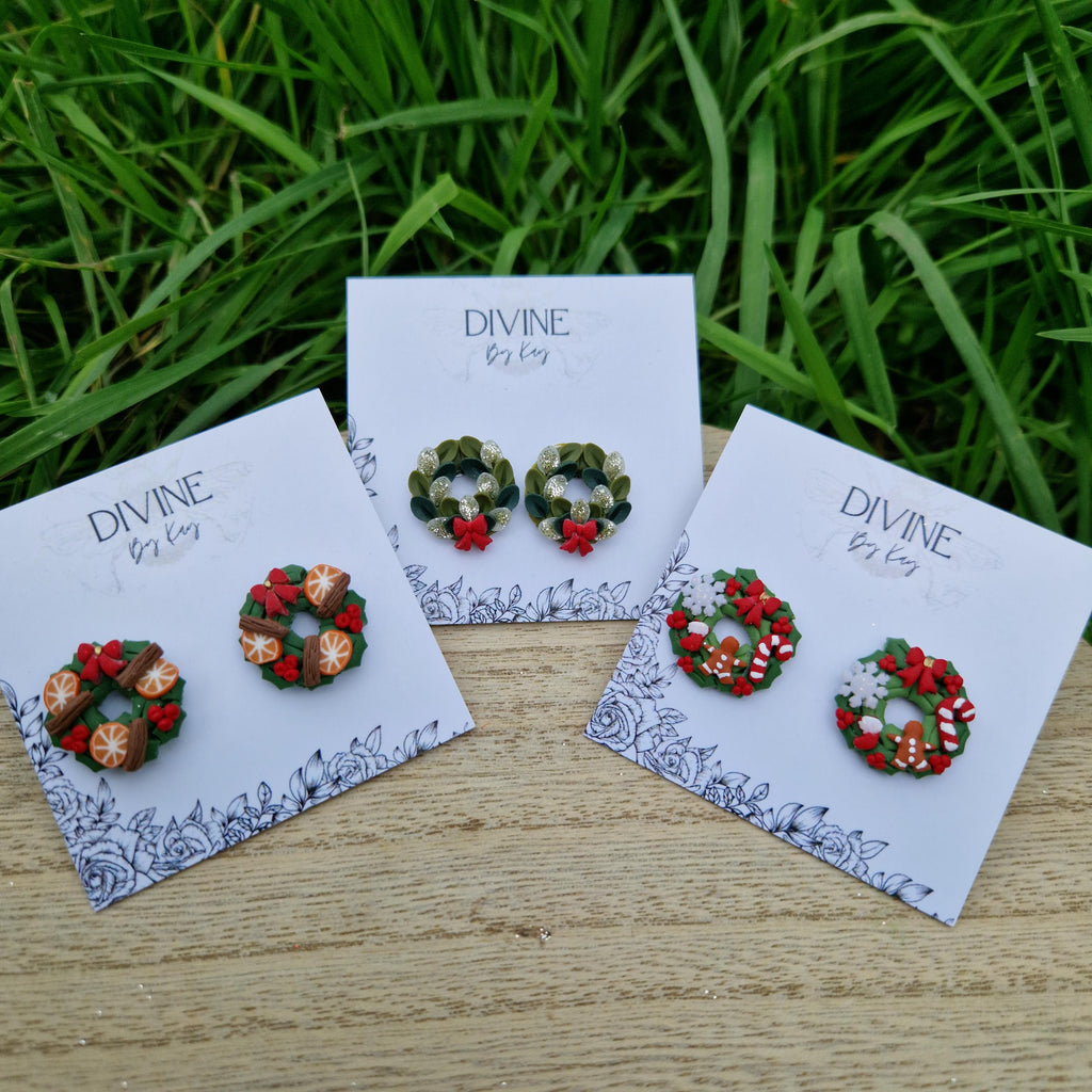sterling silver Christmas wreath studs