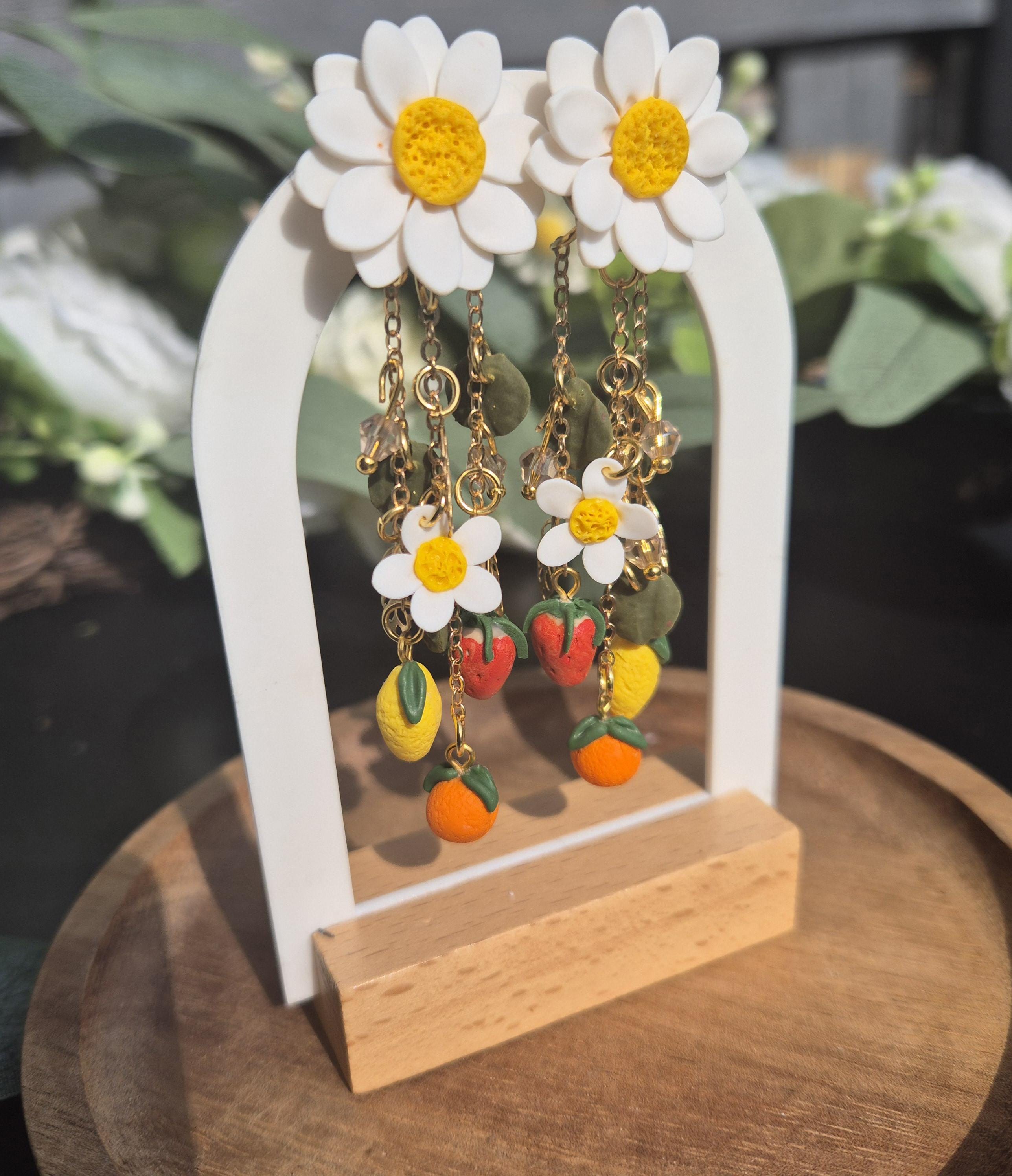 Spring fruit charm earrings, minimalist earrings, festive earrings, secret santa gift, dainty dangle studs